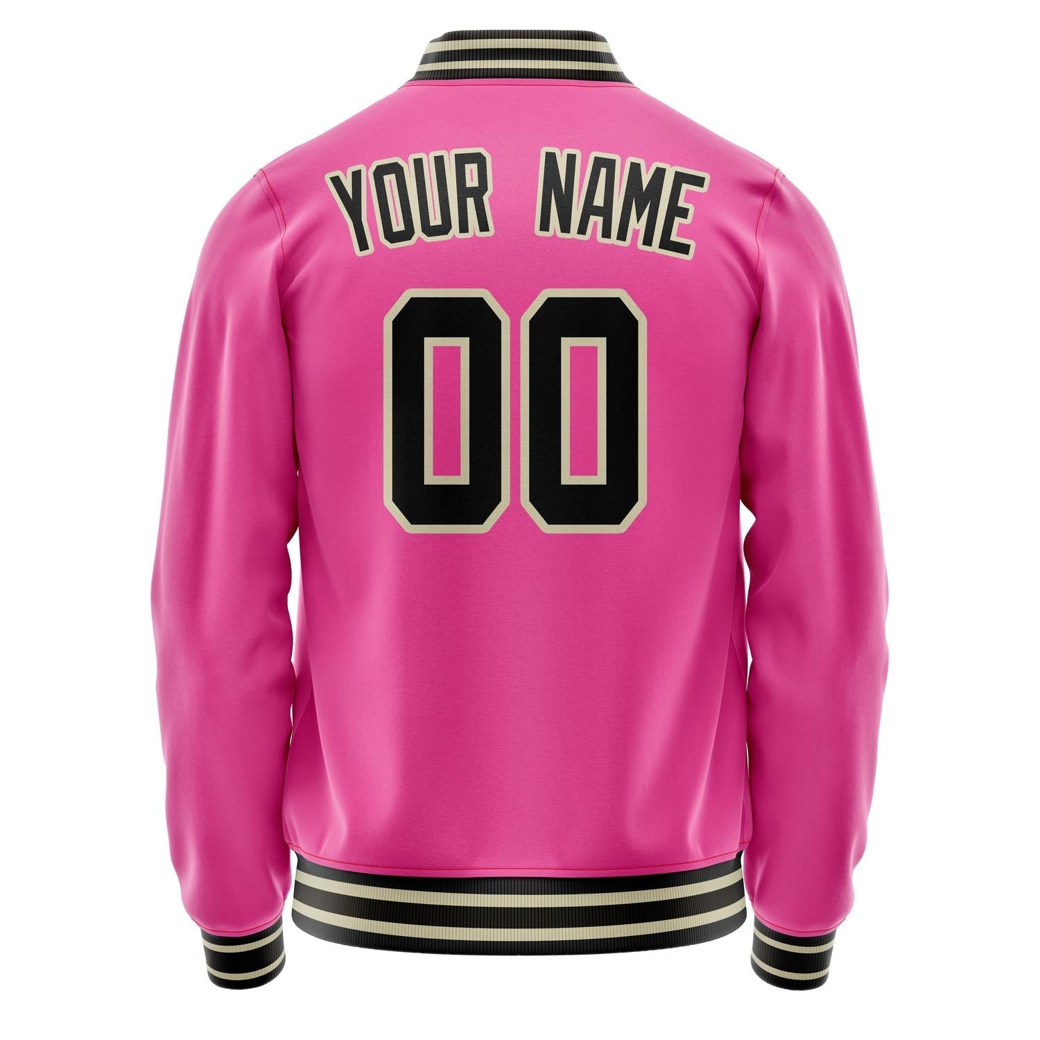 Custom Pink Black Solid Color Varsity Letterman Jacket JA02240617SH314