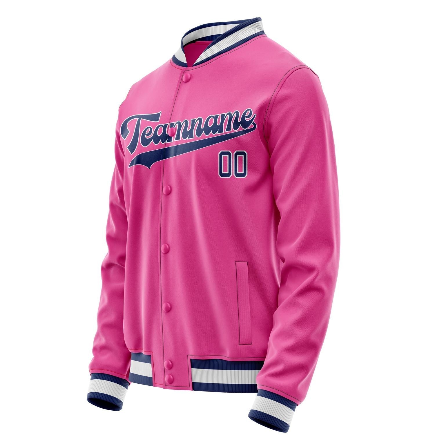 Custom Pink Navy Solid Color Varsity Letterman Jacket JA02240617SH315
