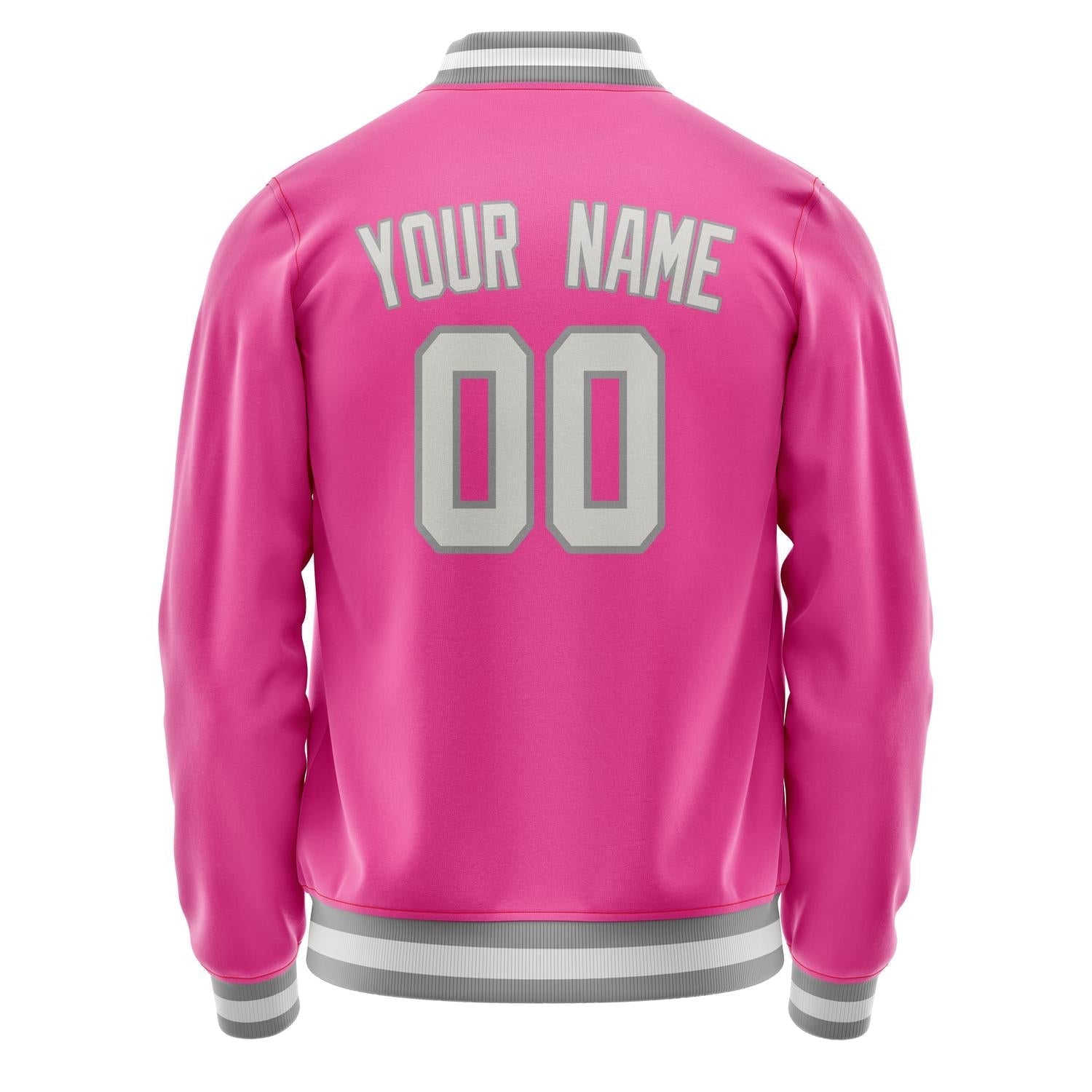 Custom Pink Gray Solid Color Varsity Letterman Jacket JA02240617SH317