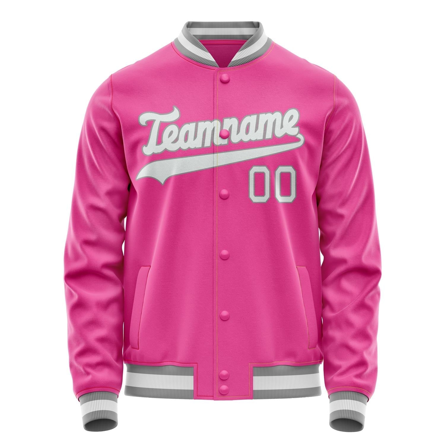 Custom Pink Gray Solid Color Varsity Letterman Jacket JA02240617SH317