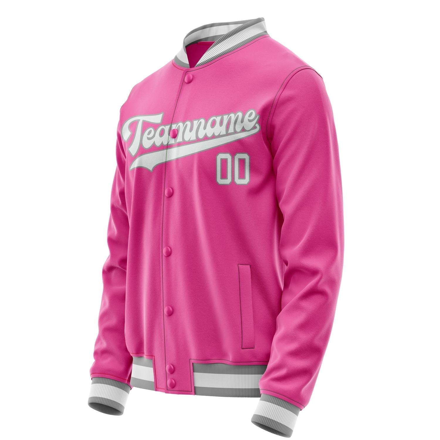 Custom Pink Gray Solid Color Varsity Letterman Jacket JA02240617SH317