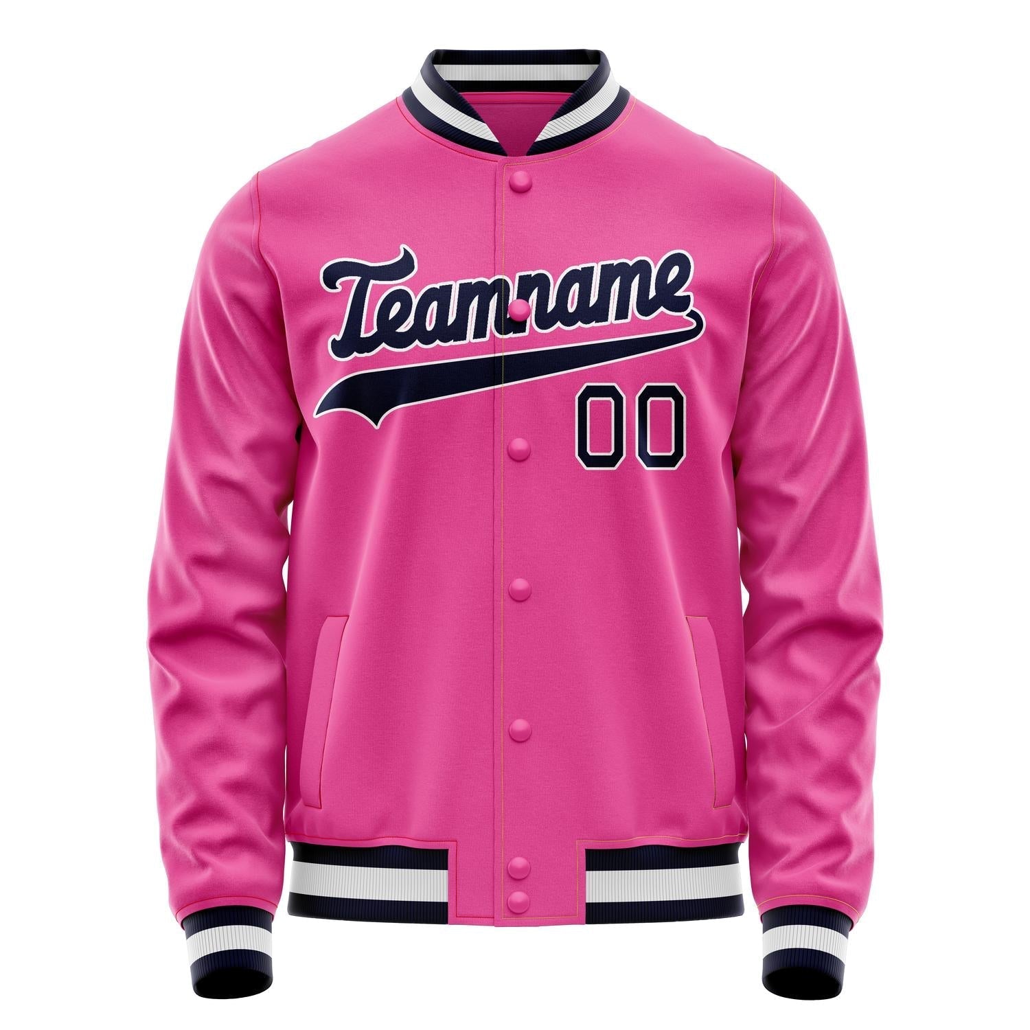 Custom Pink Black Solid Color Varsity Letterman Jacket JA02240617SH318