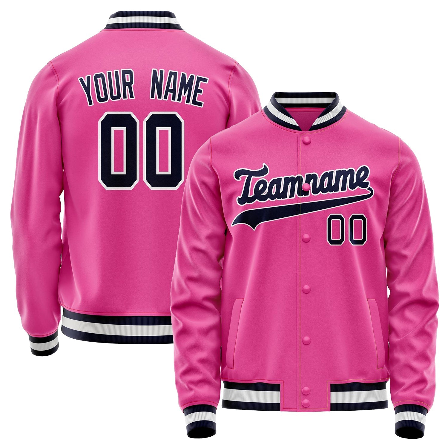 Custom Pink Black Solid Color Varsity Letterman Jacket JA02240617SH318