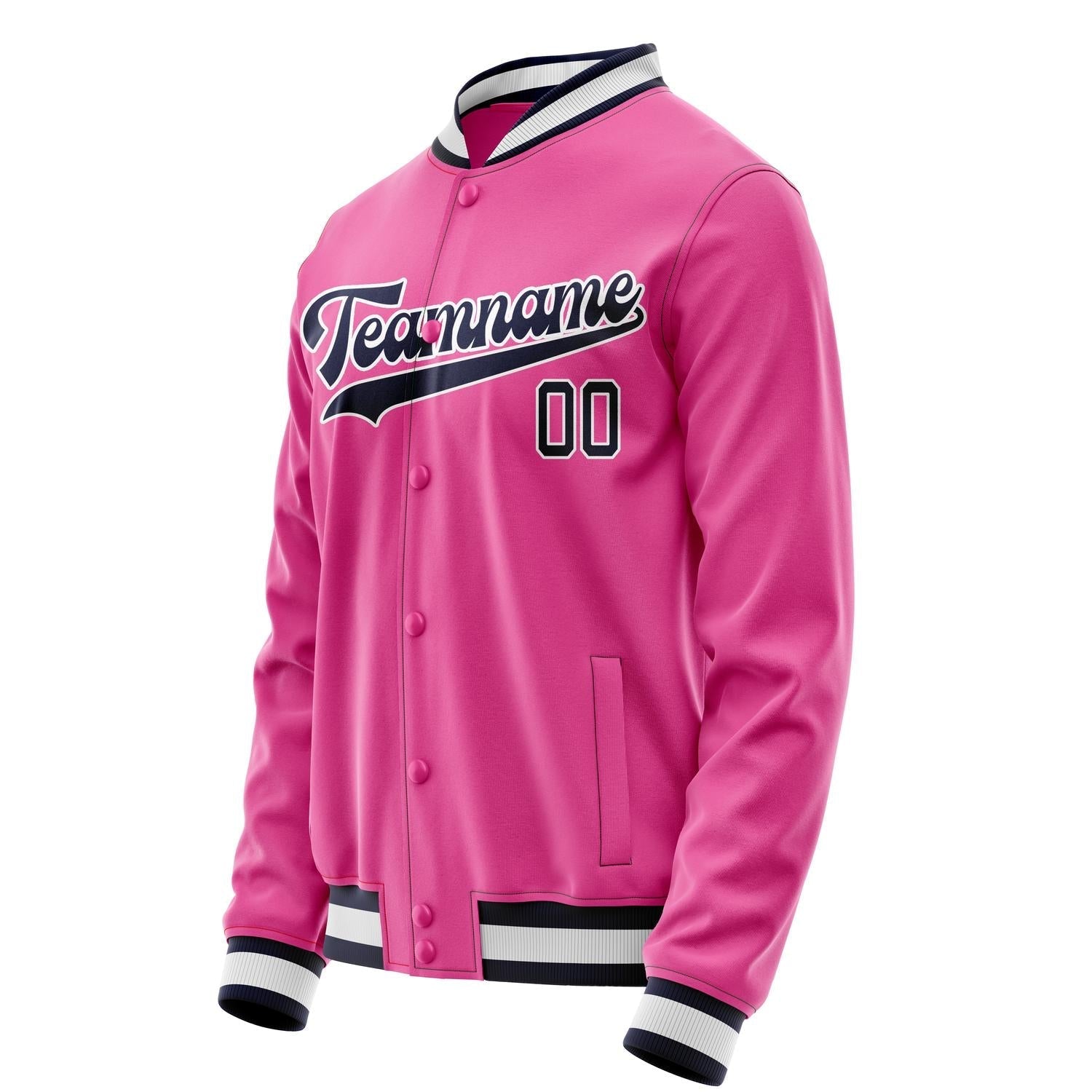 Custom Pink Black Solid Color Varsity Letterman Jacket JA02240617SH318