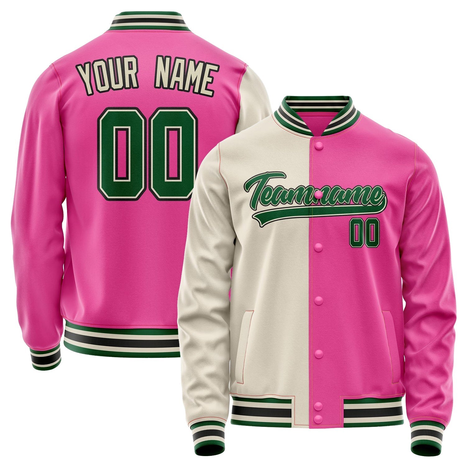Custom Pink Cream Split Varsity Letterman Jacket JA02240617SH319