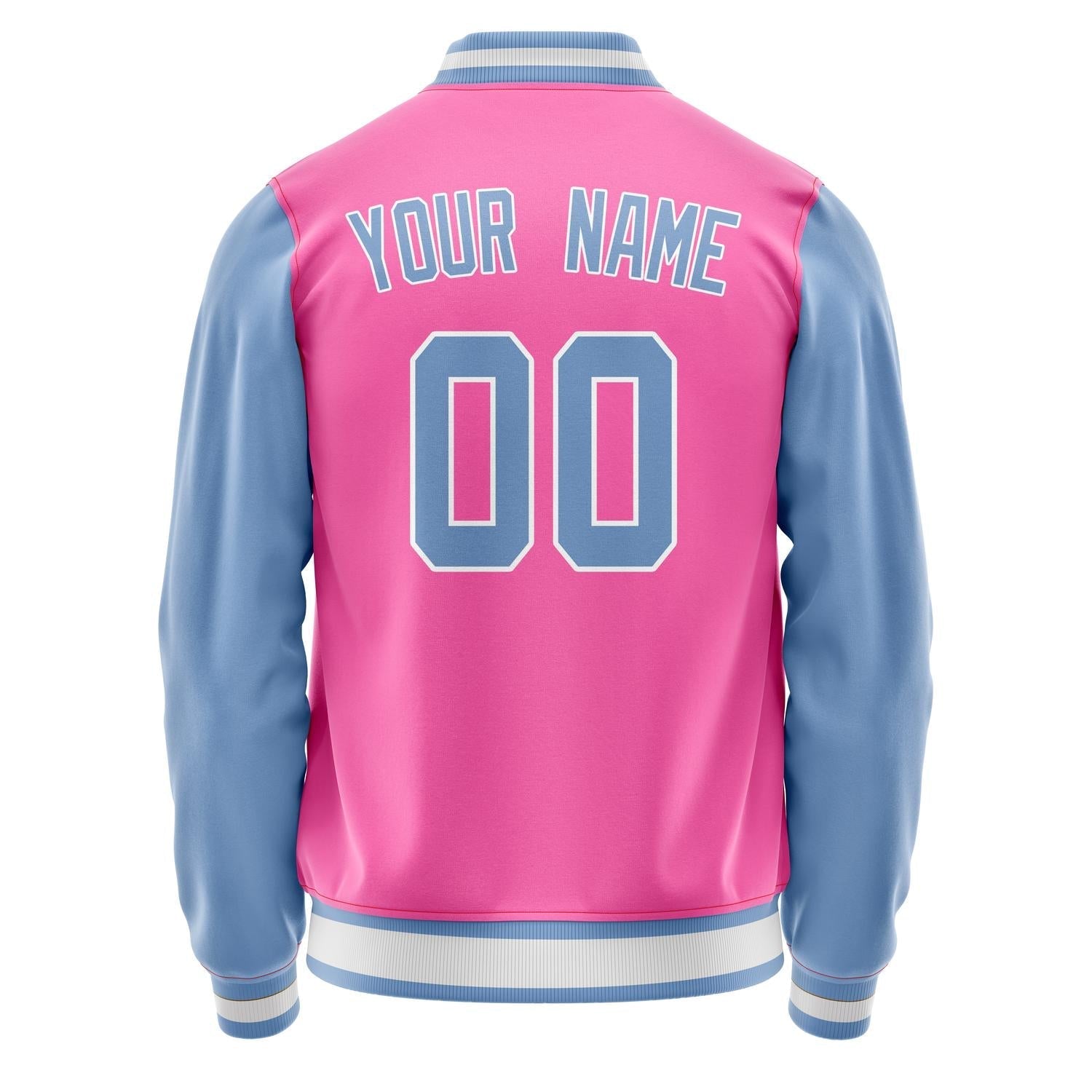 Custom Pink Light-Blue Solid Color Varsity Letterman Jacket JA02240617SH320