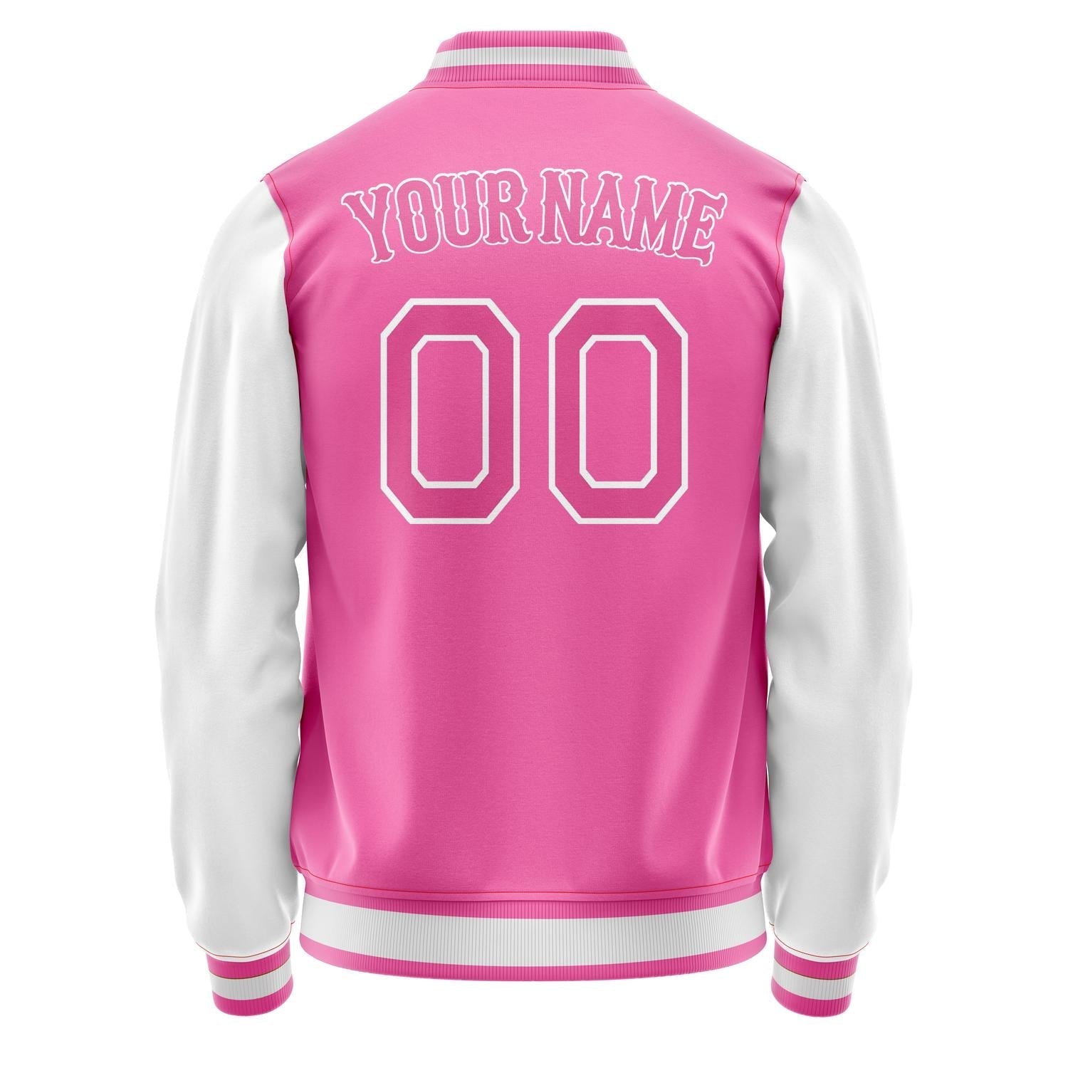 Custom Pink White Solid Color Varsity Letterman Jacket JA02240617SH322