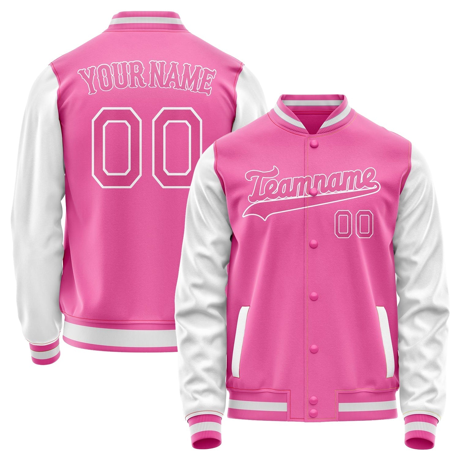Custom Pink White Solid Color Varsity Letterman Jacket JA02240617SH322