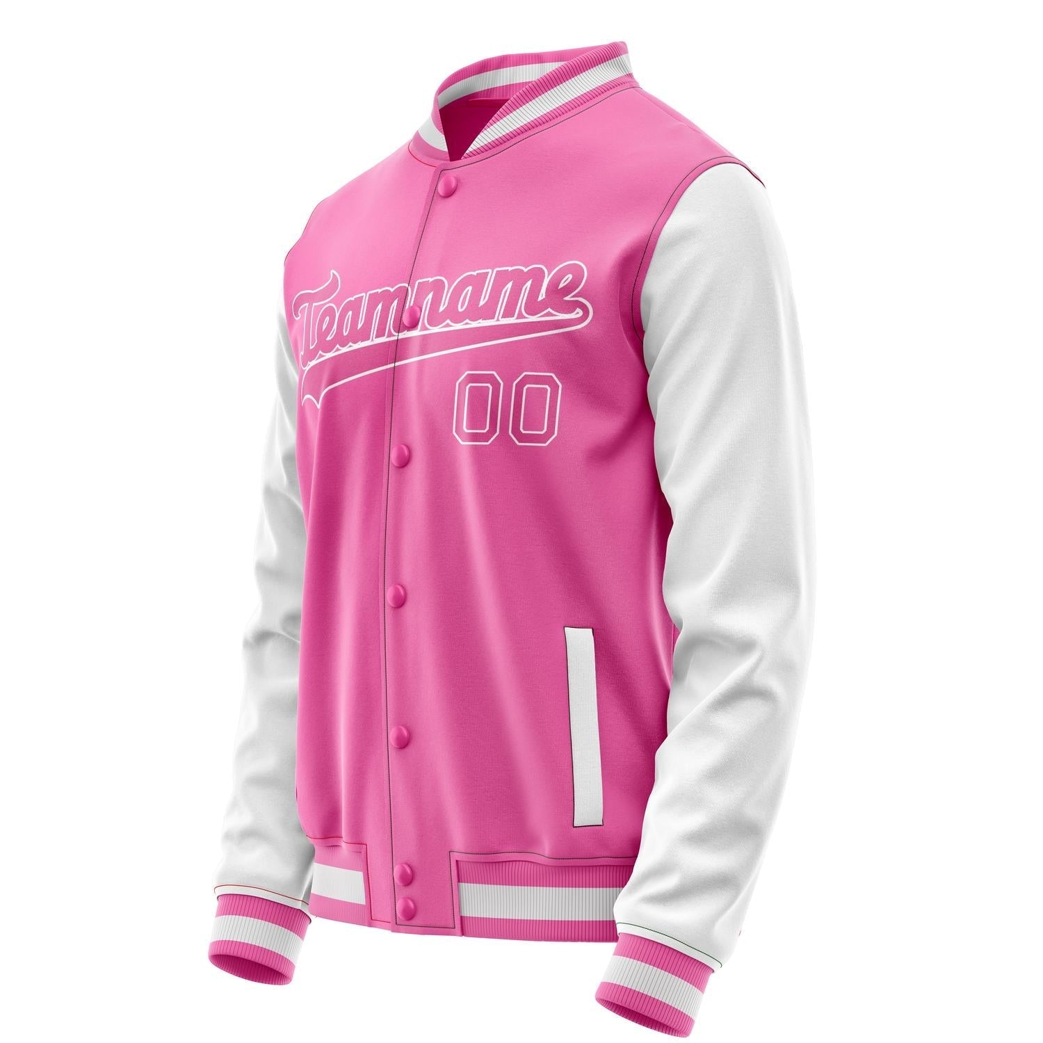 Custom Pink White Solid Color Varsity Letterman Jacket JA02240617SH322