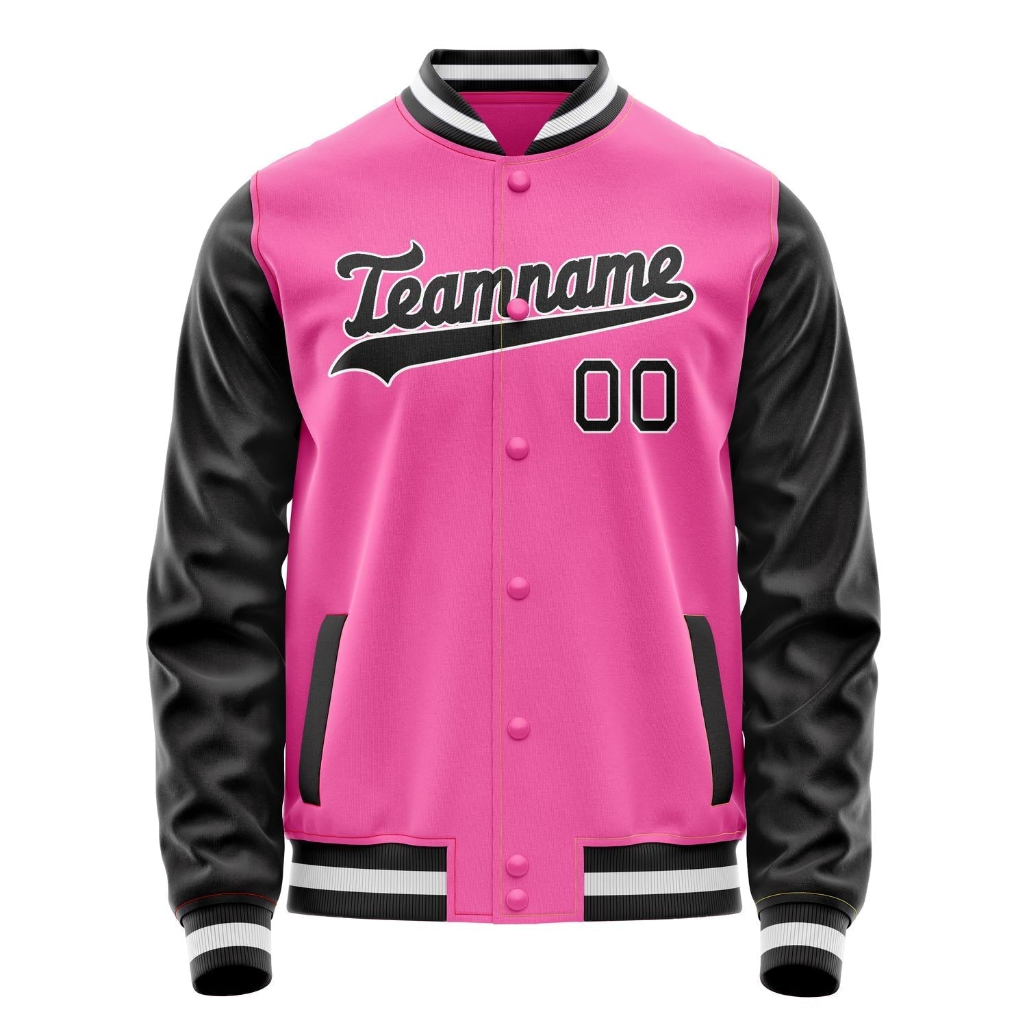 Custom Pink Black Solid Color Varsity Letterman Jacket JA02240617SH323