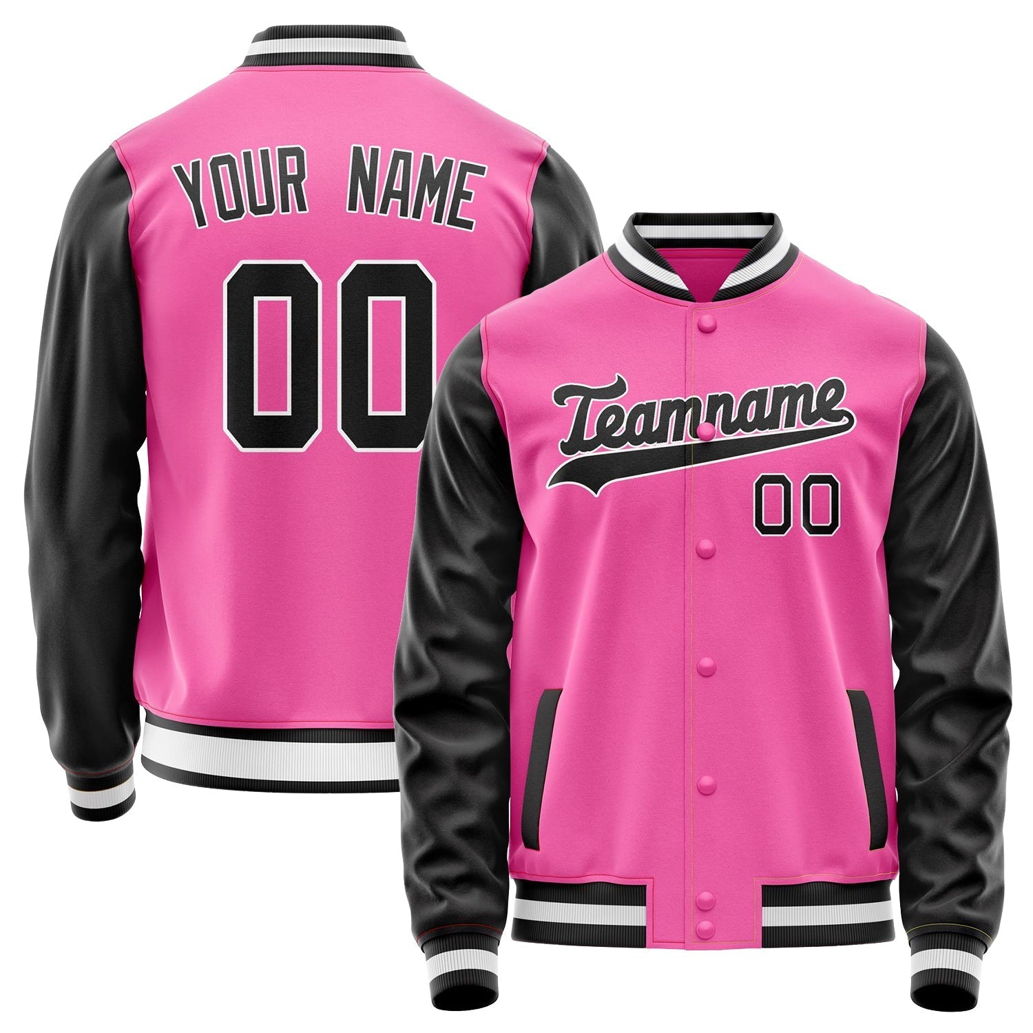 Custom Pink Black Solid Color Varsity Letterman Jacket JA02240617SH323
