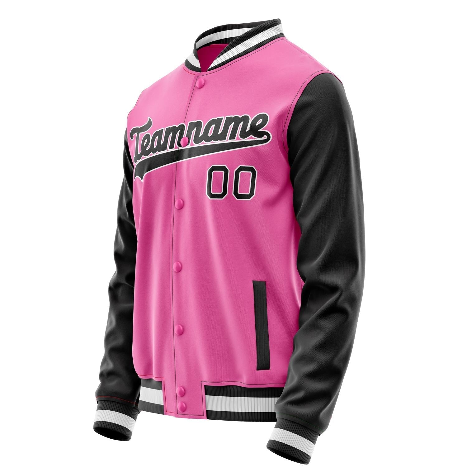 Custom Pink Black Solid Color Varsity Letterman Jacket JA02240617SH323