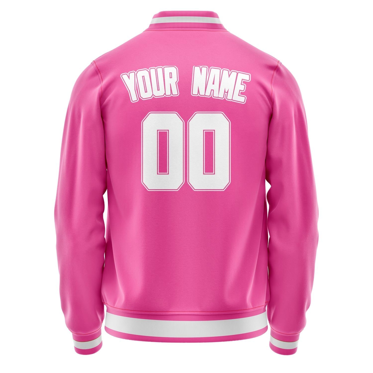 Custom Pink White Solid Color Varsity Letterman Jacket JA02240617SH324