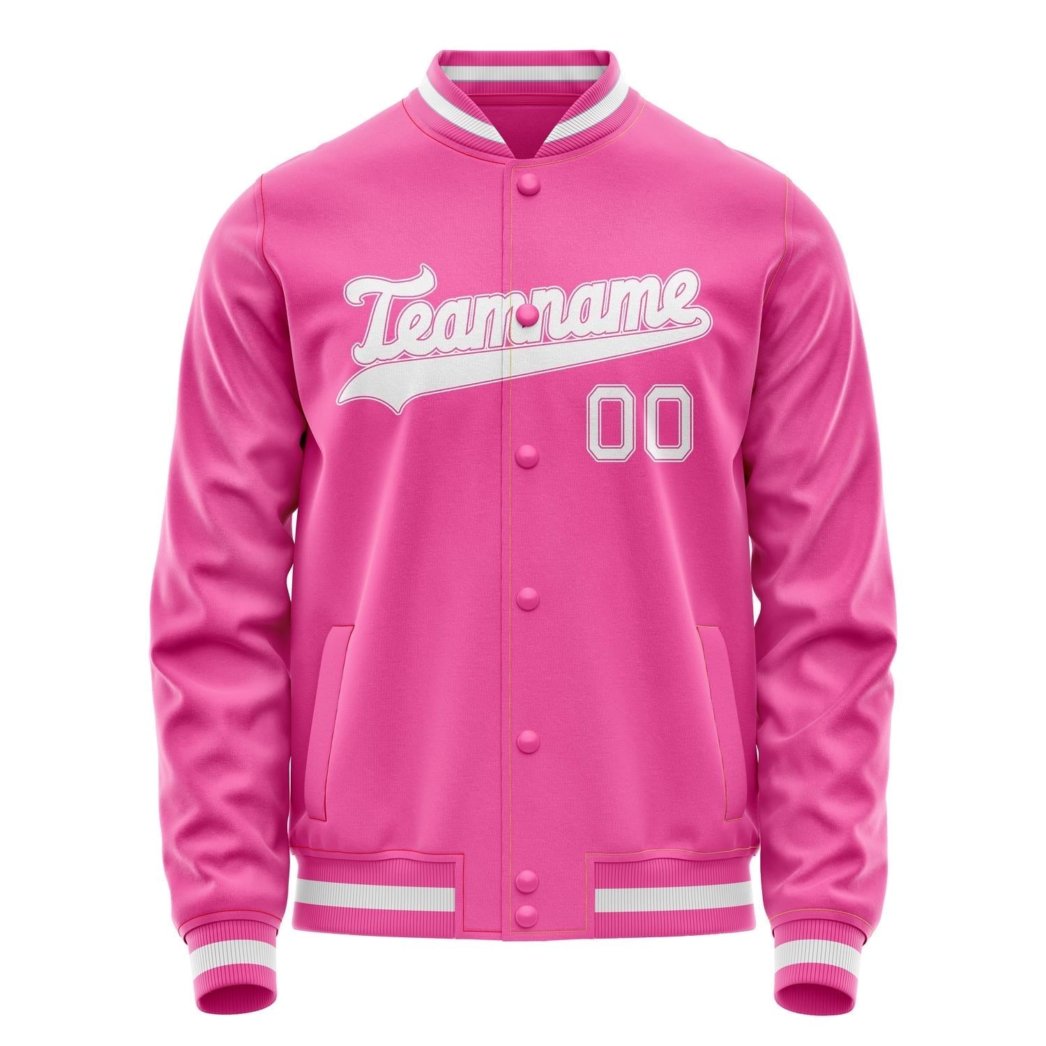 Custom Pink White Solid Color Varsity Letterman Jacket JA02240617SH324