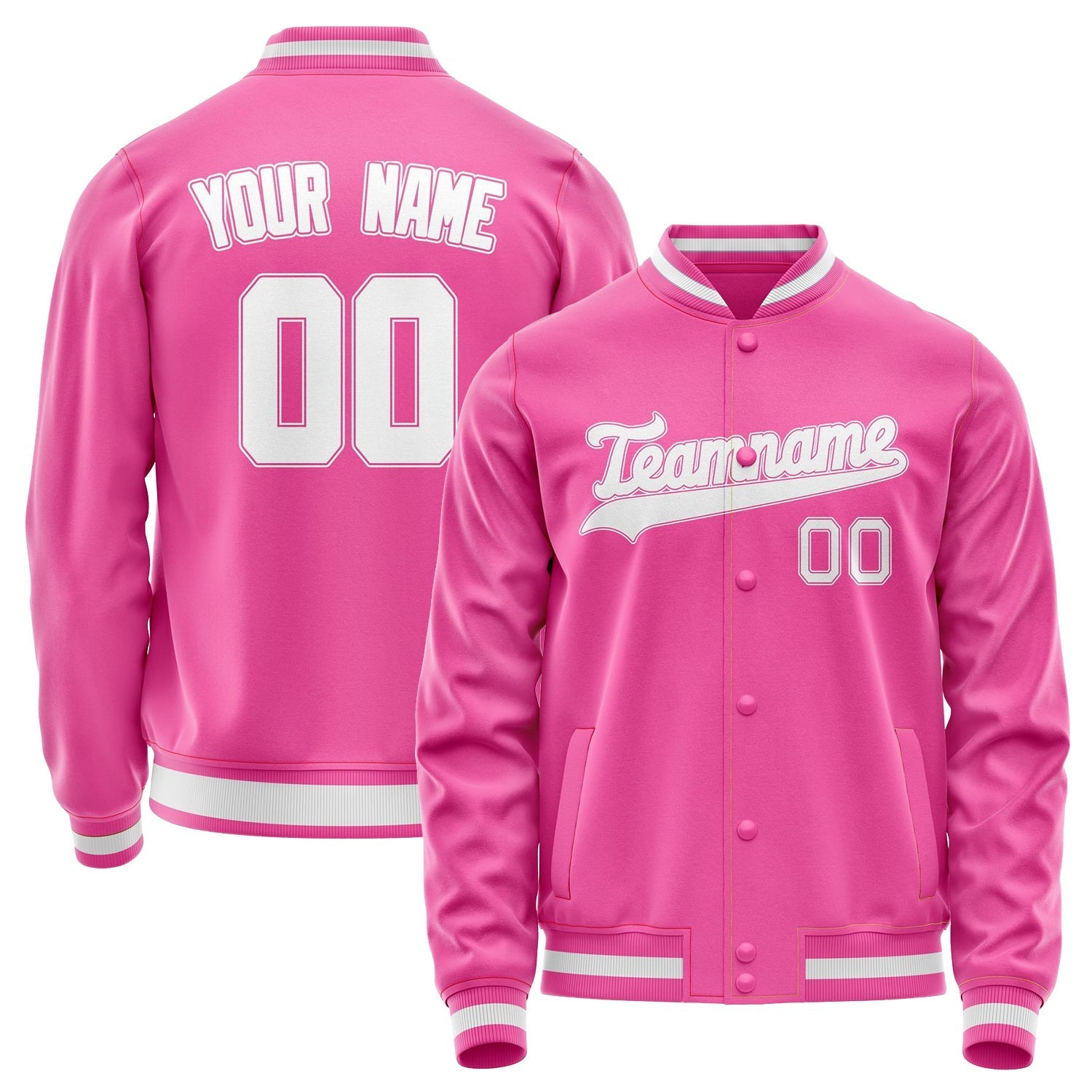 Custom Pink White Solid Color Varsity Letterman Jacket JA02240617SH324