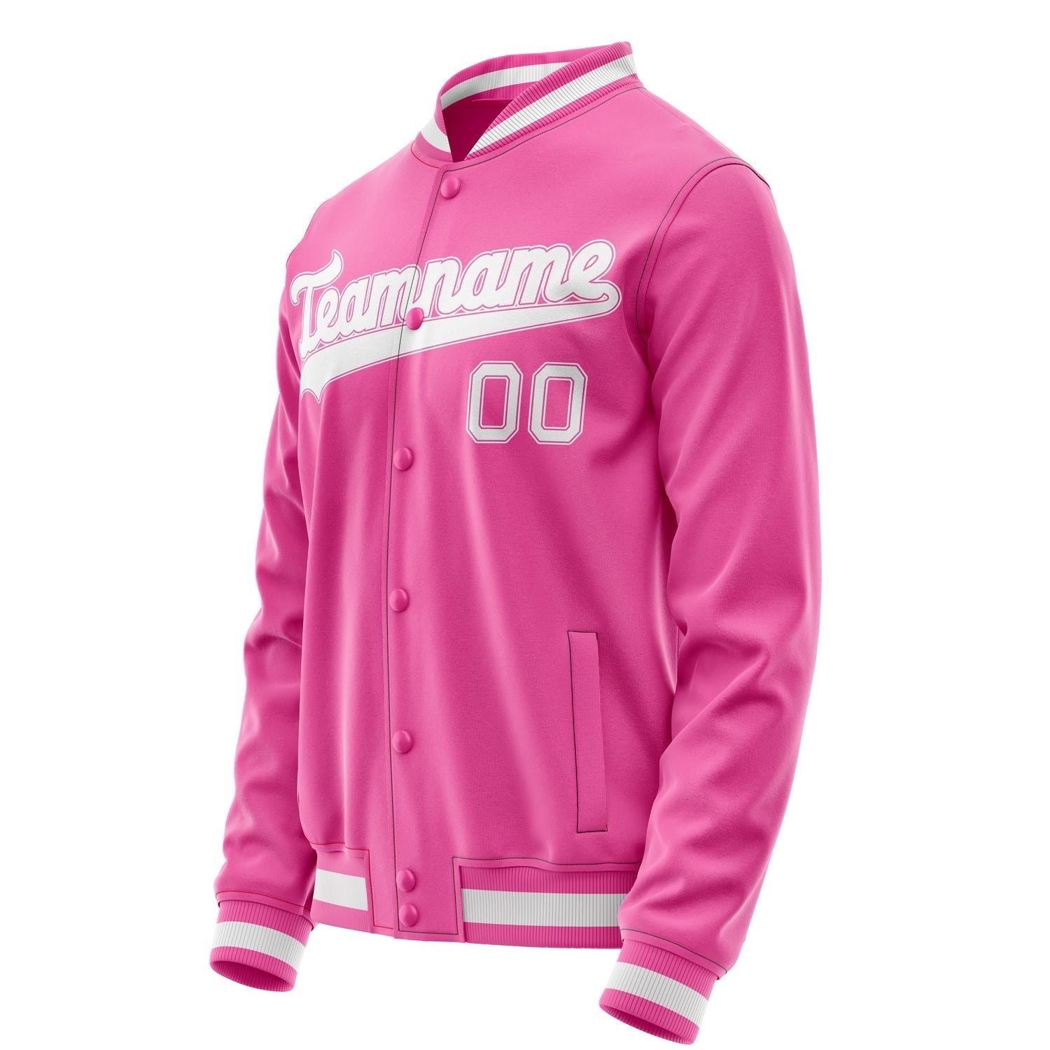 Custom Pink White Solid Color Varsity Letterman Jacket JA02240617SH324