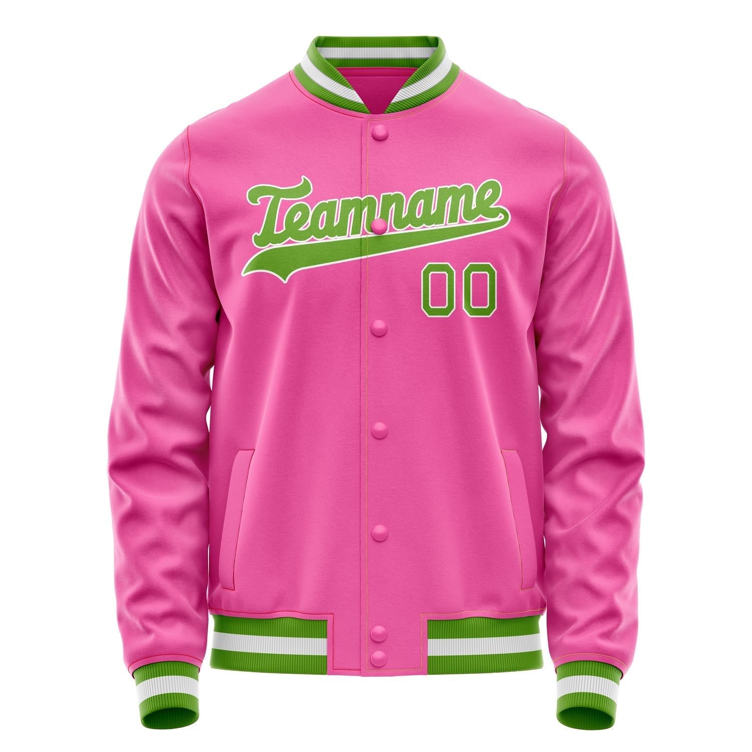 Custom Pink Neon-Green Solid Color Varsity Letterman Jacket JA02240617SH325