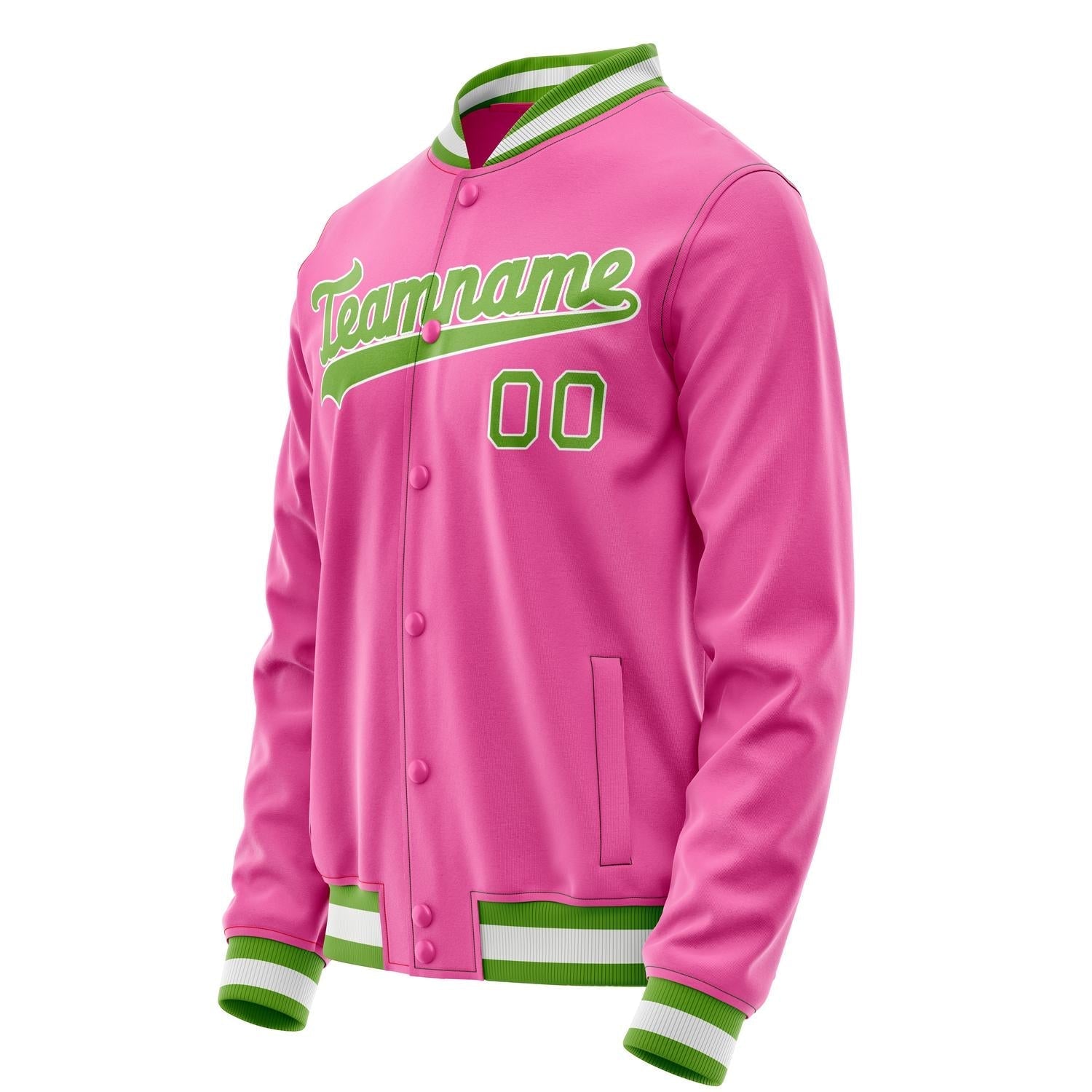 Custom Pink Neon-Green Solid Color Varsity Letterman Jacket JA02240617SH325