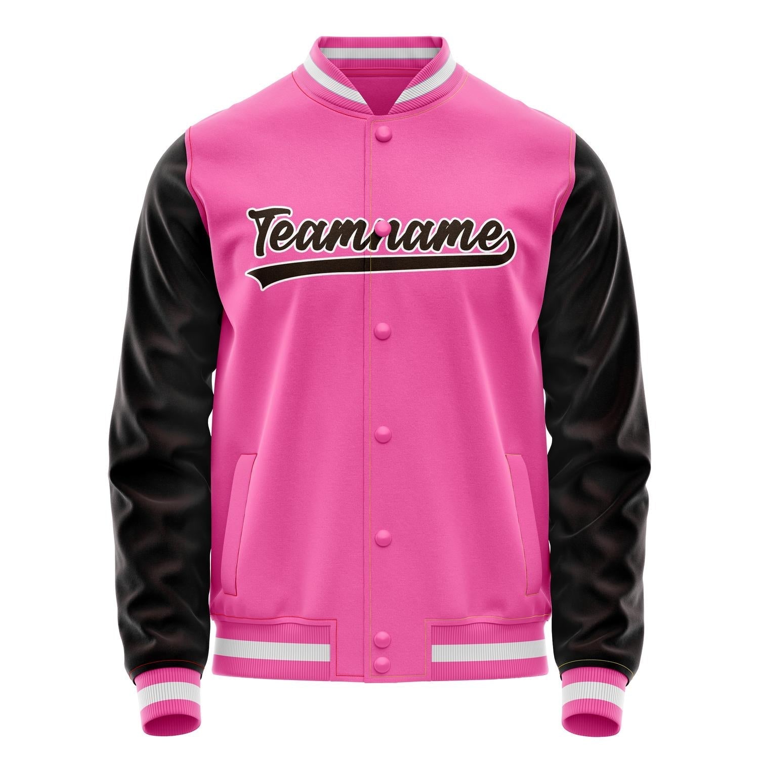 Custom Pink Black Solid Color Varsity Letterman Jacket JA02240617SH326
