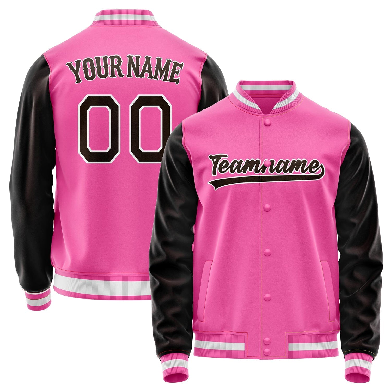 Custom Pink Black Solid Color Varsity Letterman Jacket JA02240617SH326