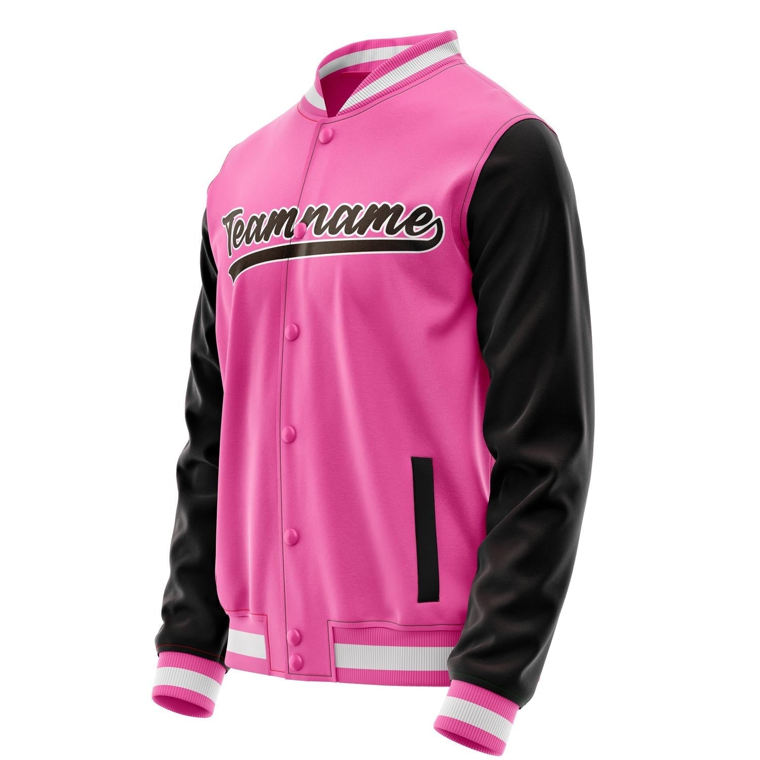 Custom Pink Black Solid Color Varsity Letterman Jacket JA02240617SH326