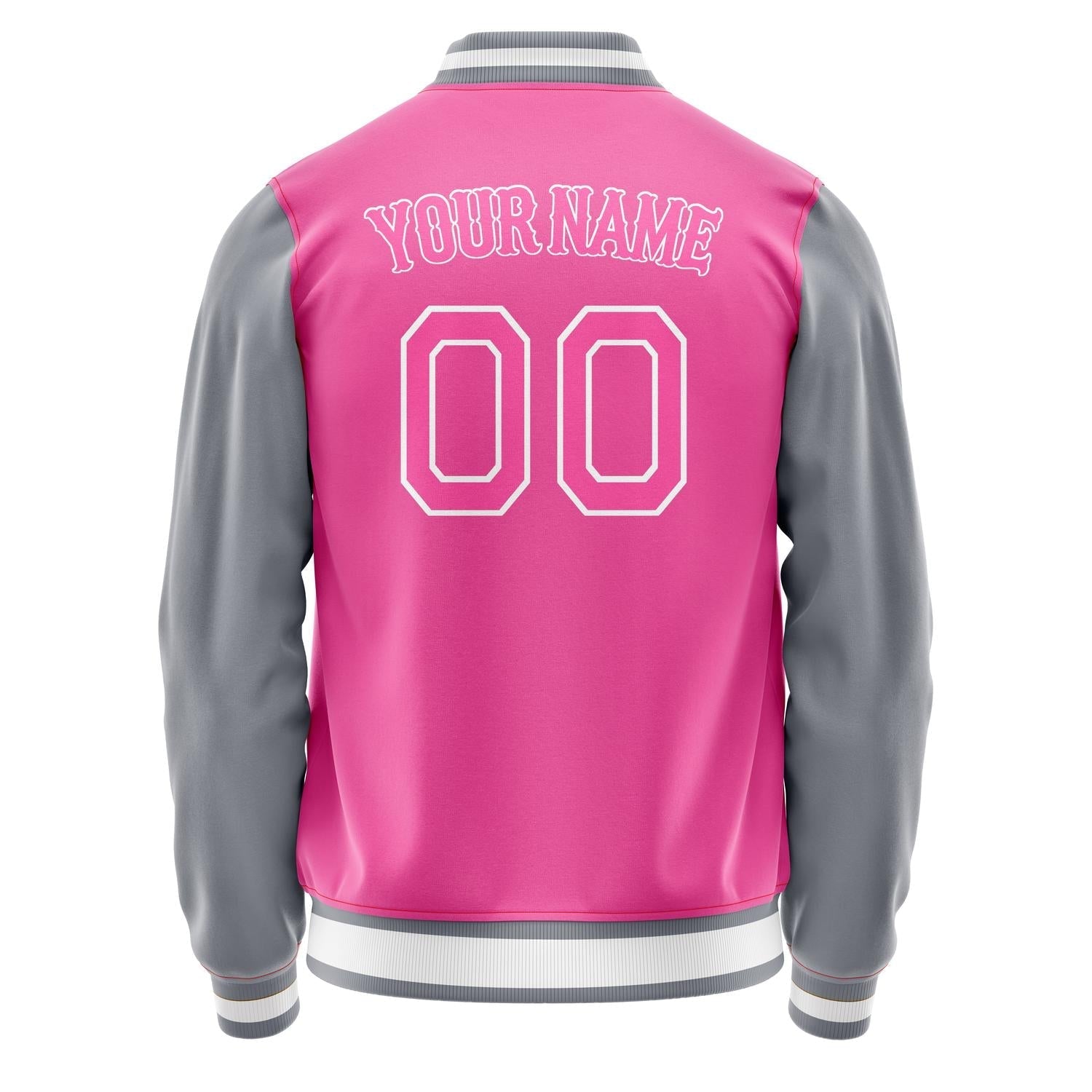 Custom Pink Gray Solid Color Varsity Letterman Jacket JA02240617SH327
