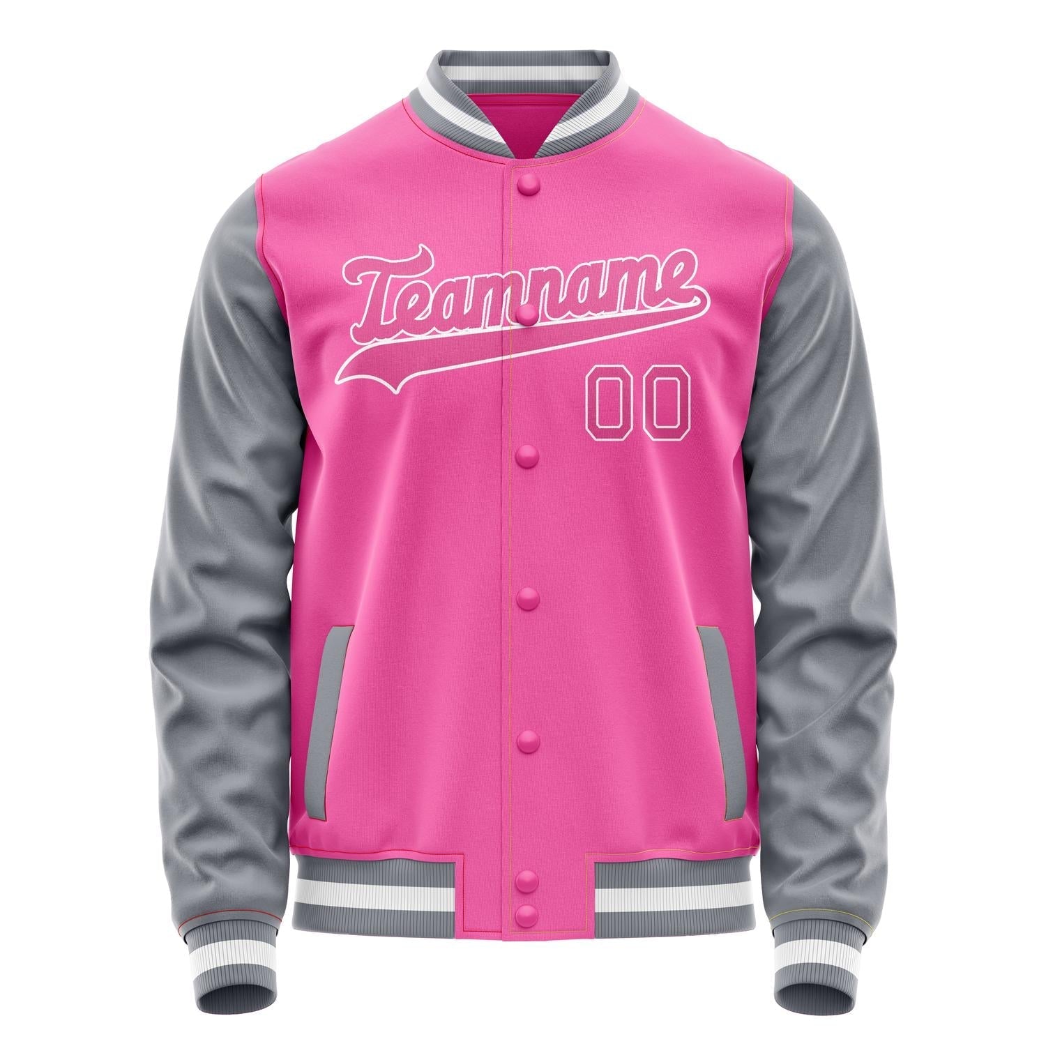 Custom Pink Gray Solid Color Varsity Letterman Jacket JA02240617SH327