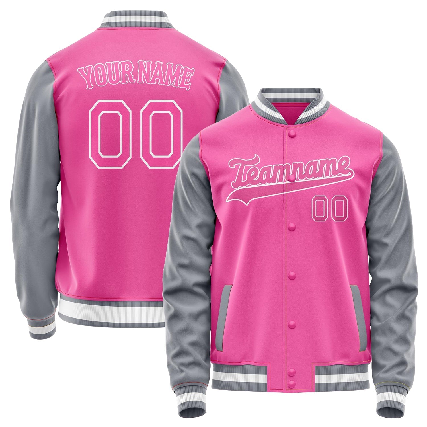 Custom Pink Gray Solid Color Varsity Letterman Jacket JA02240617SH327