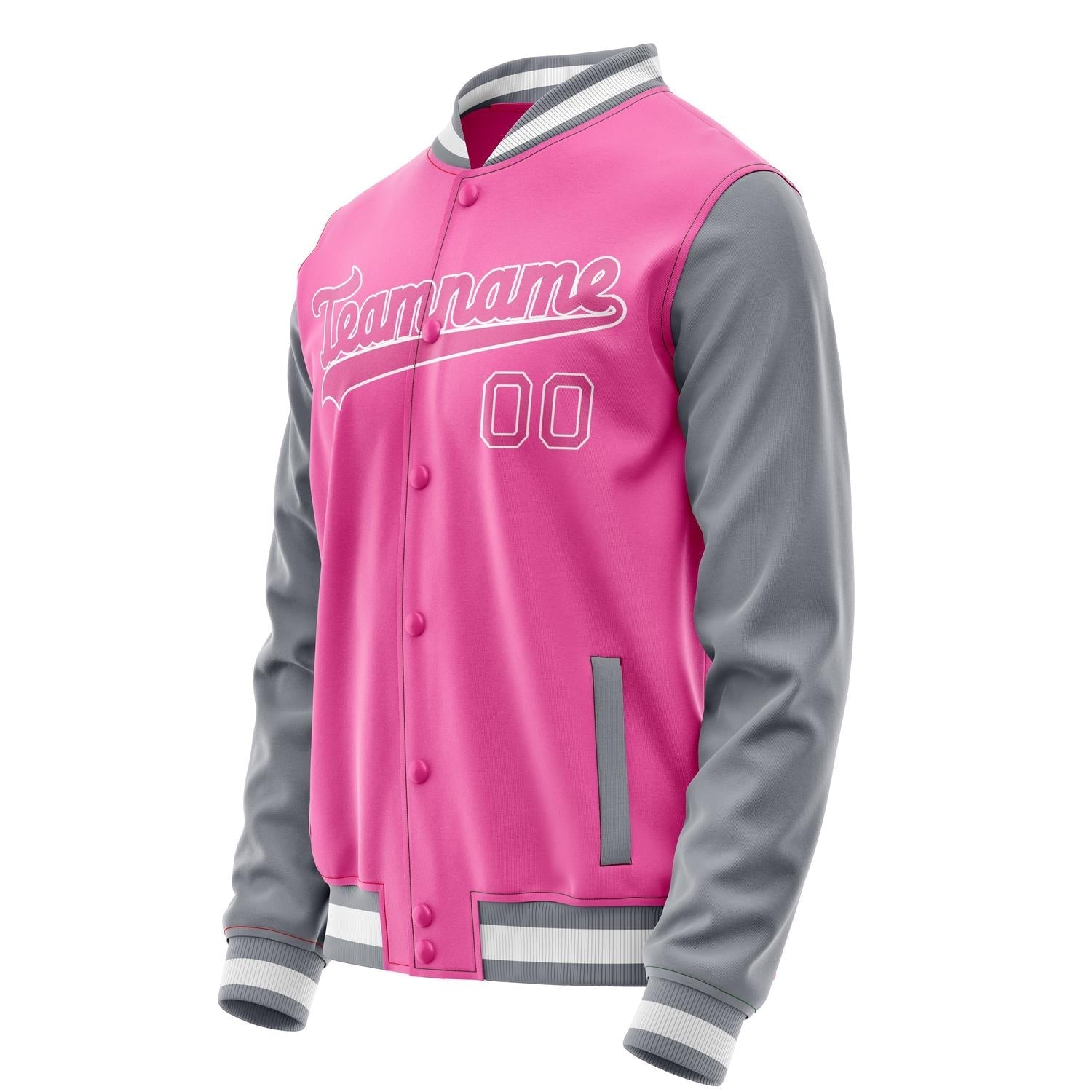 Custom Pink Gray Solid Color Varsity Letterman Jacket JA02240617SH327