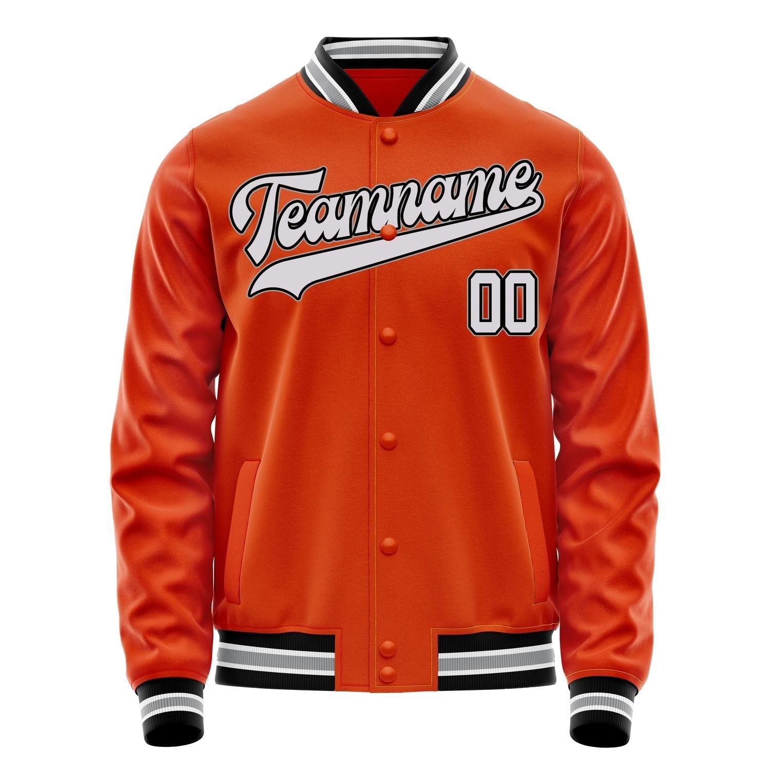 Custom Orange White Solid Color Varsity Letterman Jacket JA02240617XE346