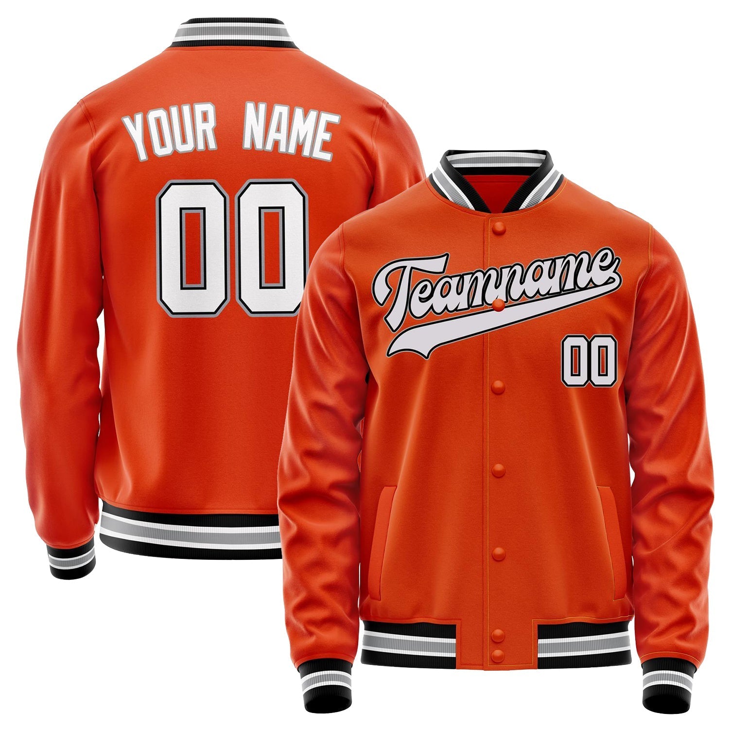 Custom Orange White Solid Color Varsity Letterman Jacket JA02240617XE346