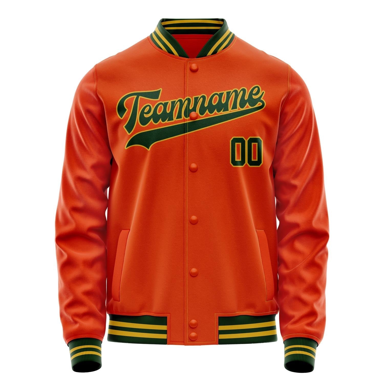 Custom Orange Black Solid Color Varsity Letterman Jacket JA02240617XE347