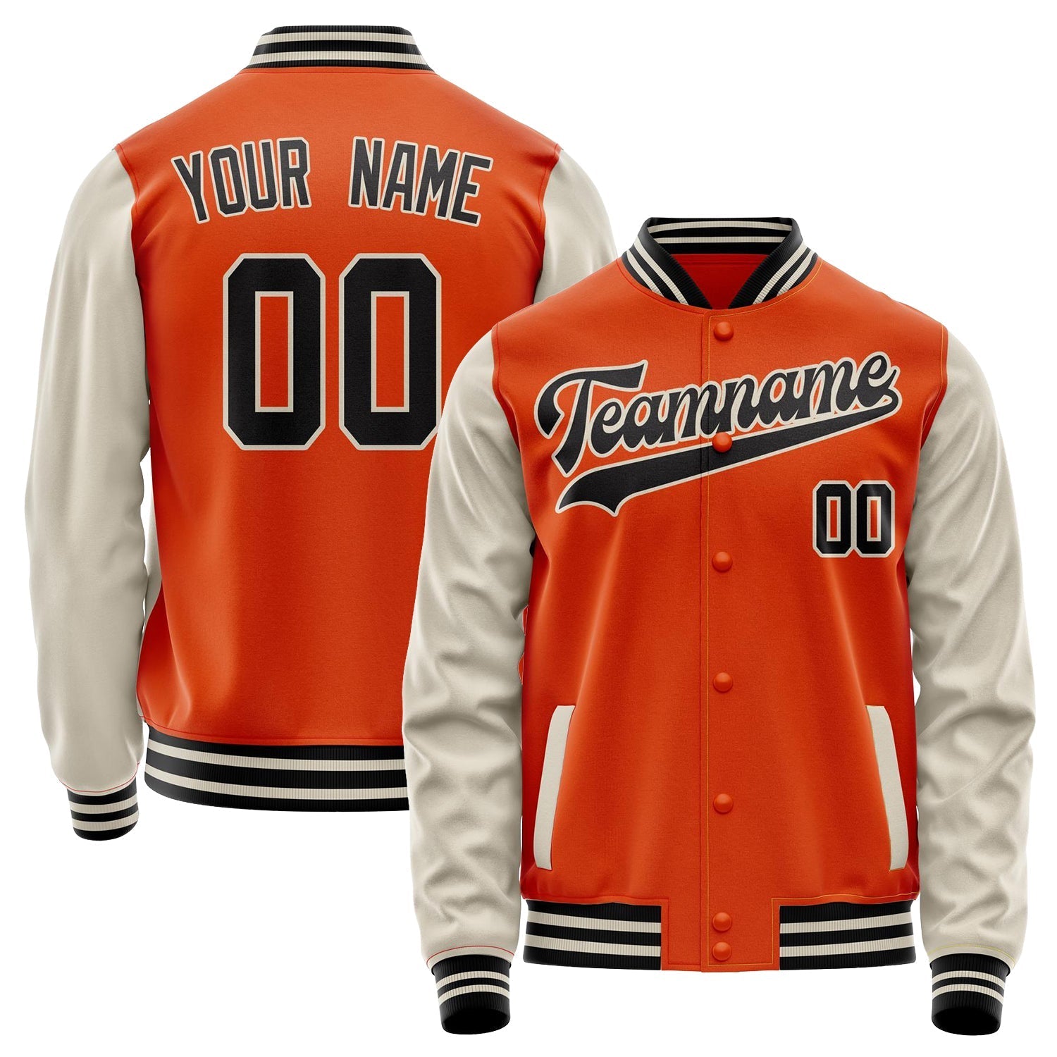 Custom Orange Cream Solid Color Varsity Letterman Jacket JA02240617XE348