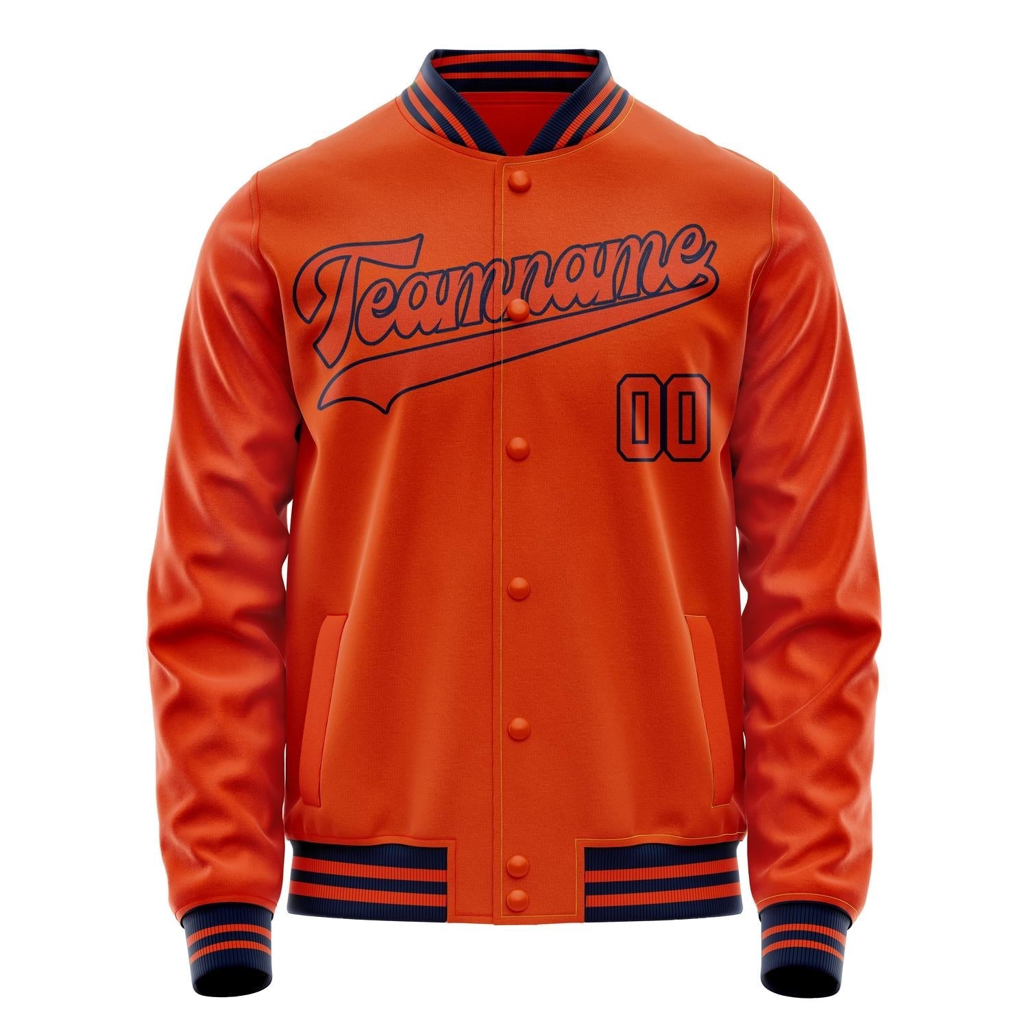 Custom Orange Black Solid Color Varsity Letterman Jacket JA02240617XE349