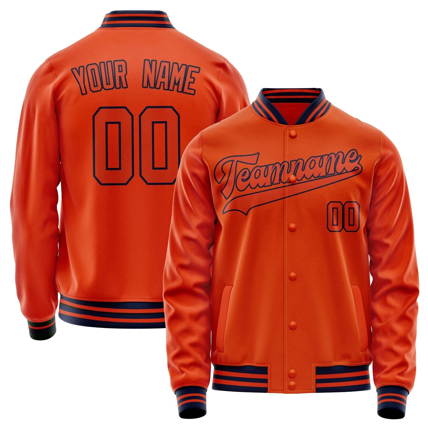 Custom Orange Black Solid Color Varsity Letterman Jacket JA02240617XE349