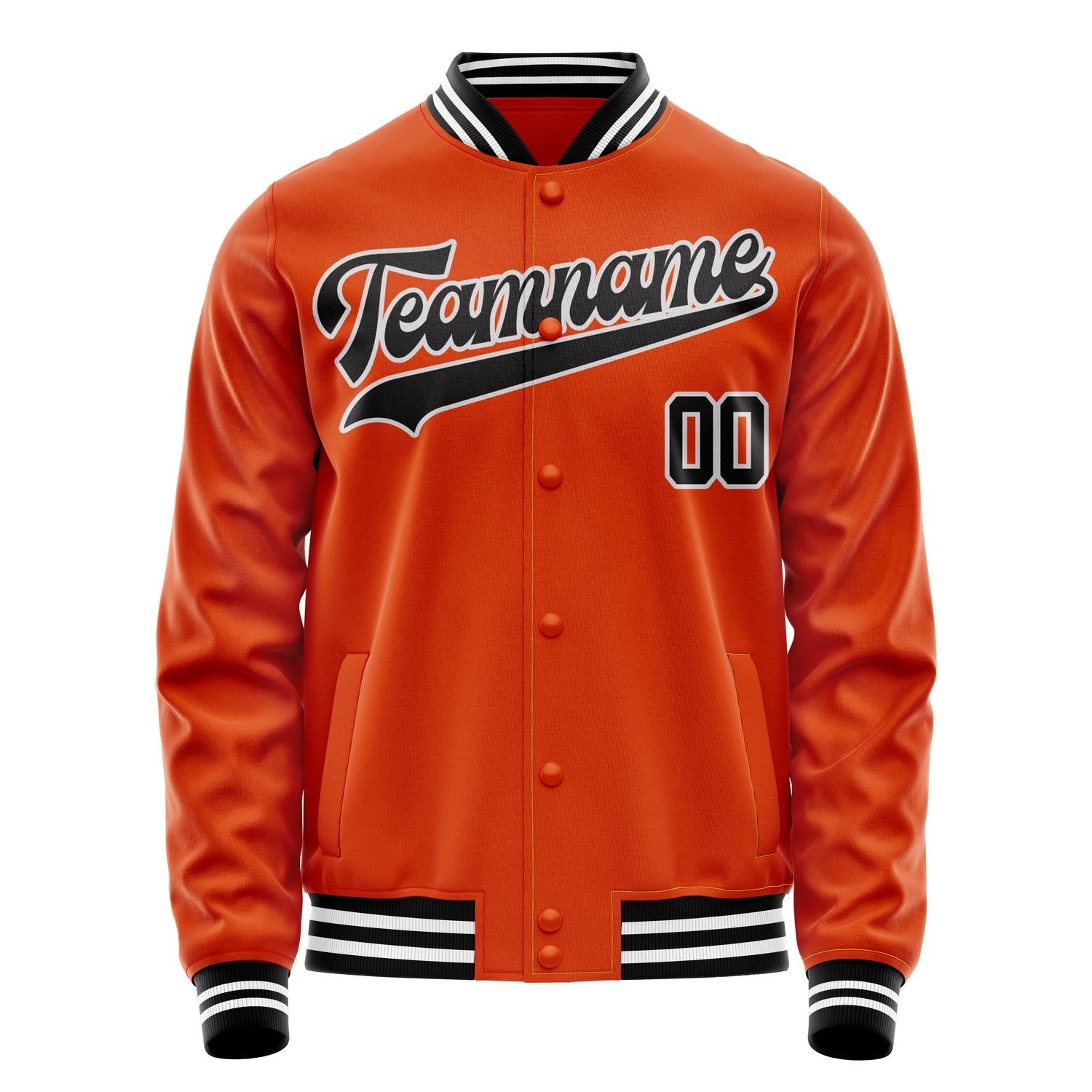 Custom Orange Black Solid Color Varsity Letterman Jacket JA02240617XE350