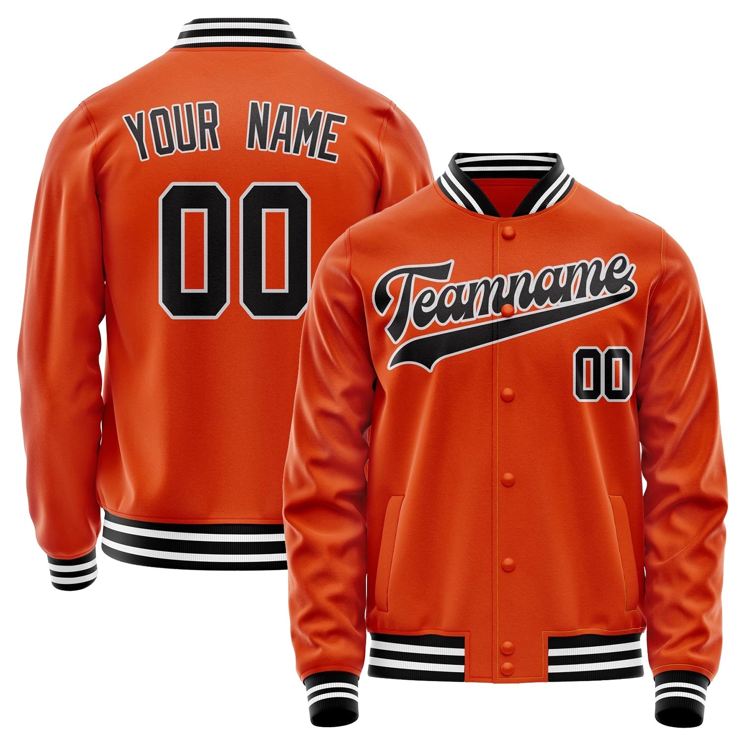 Custom Orange Black Solid Color Varsity Letterman Jacket JA02240617XE350