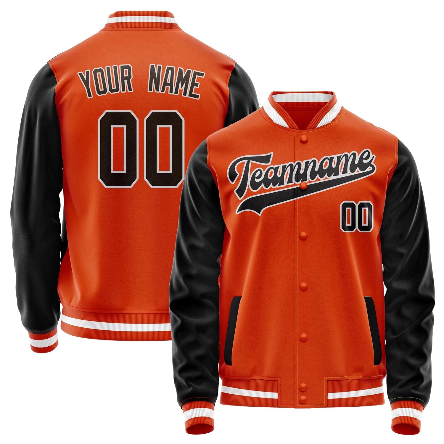 Custom Orange Black Solid Color Varsity Letterman Jacket JA02240617XE354