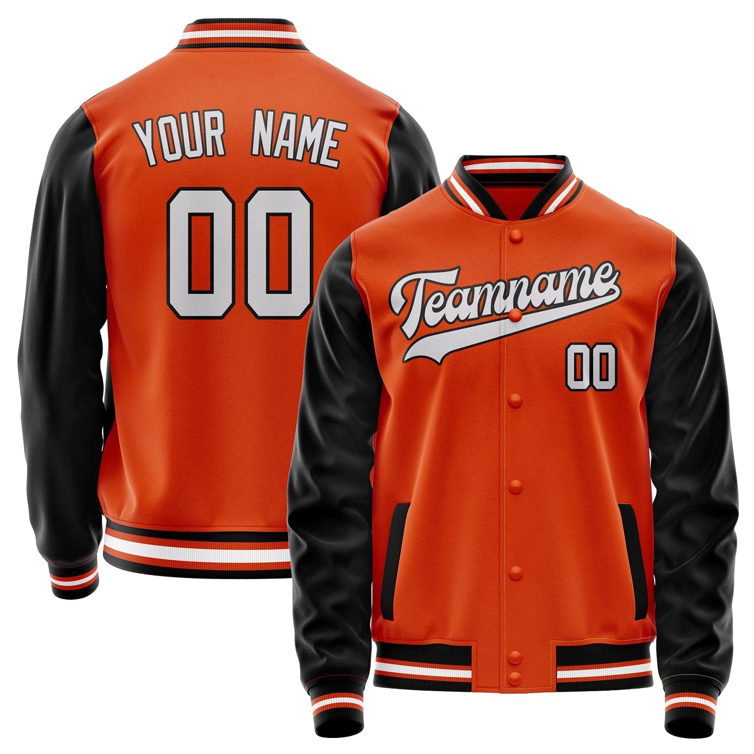 Custom Orange Black Solid Color Varsity Letterman Jacket JA02240617XE355