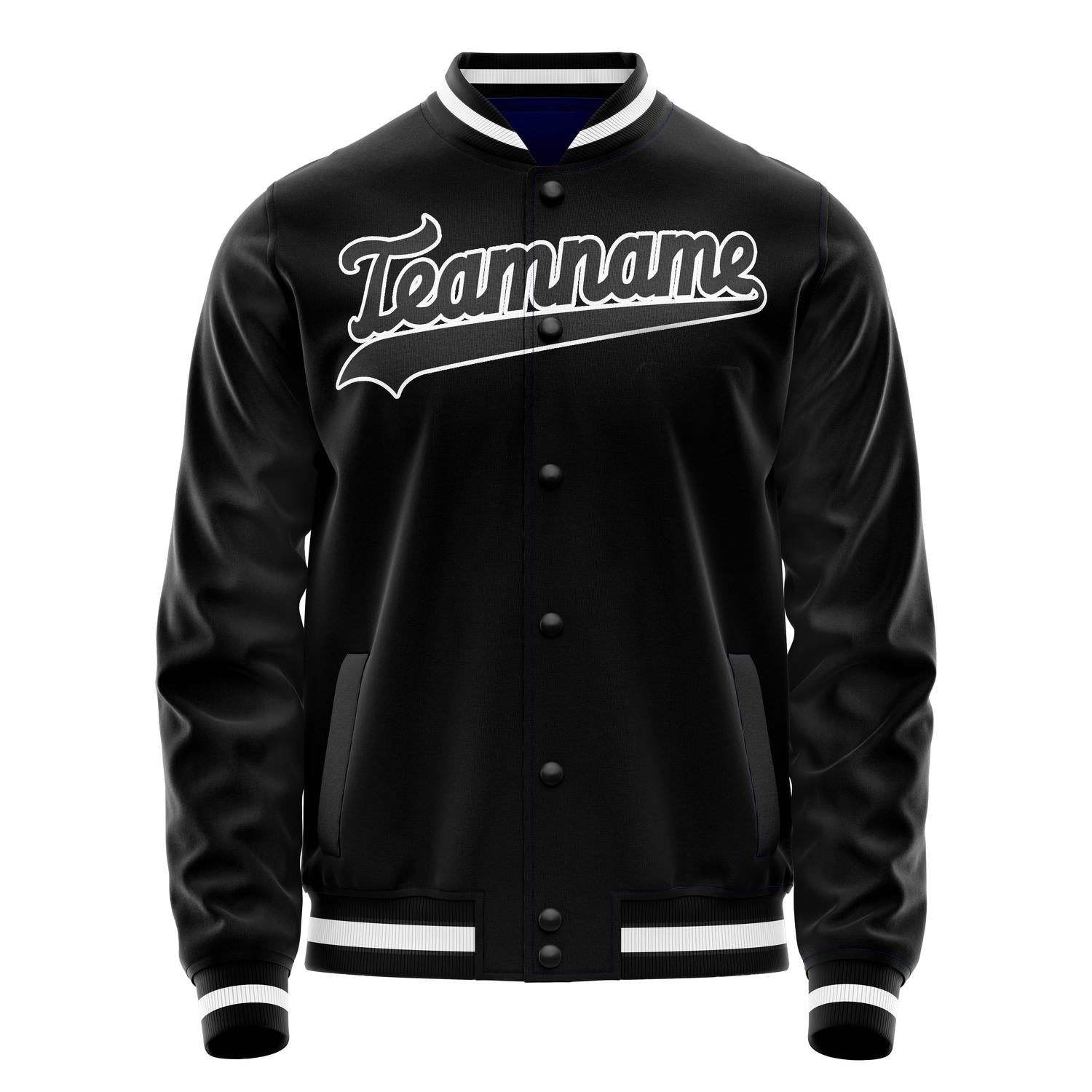 Custom Black White Solid Color Varsity Letterman Jacket JA02240617XF002