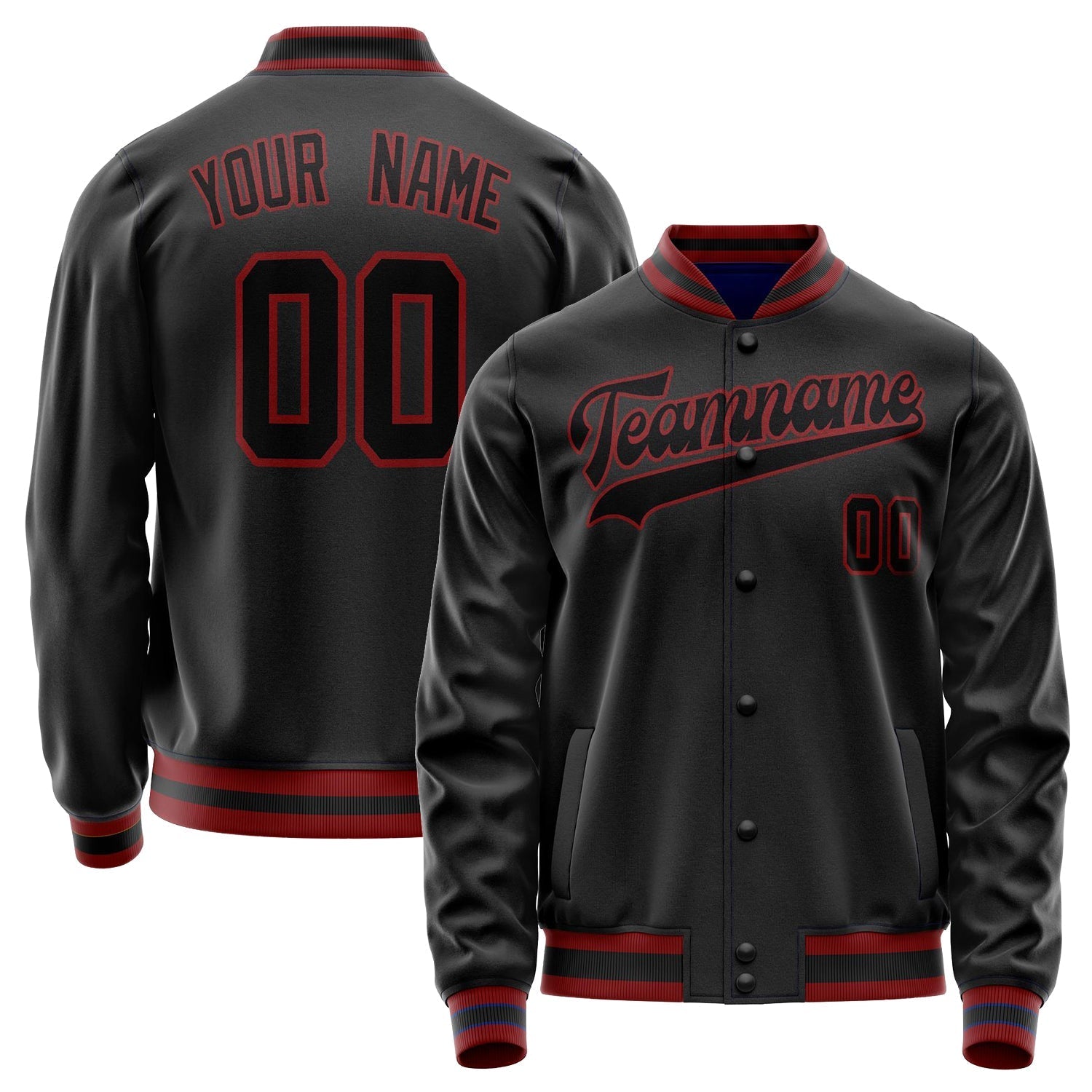 Custom Black Crimson Solid Color Varsity Letterman Jacket JA02240617XF004