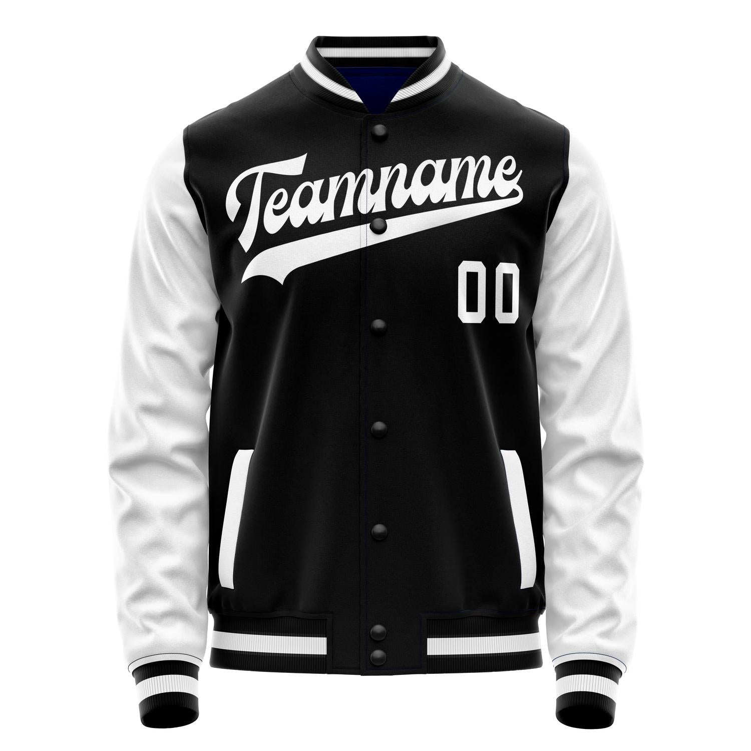 Custom Black White Solid Color Varsity Letterman Jacket JA02240617XF005