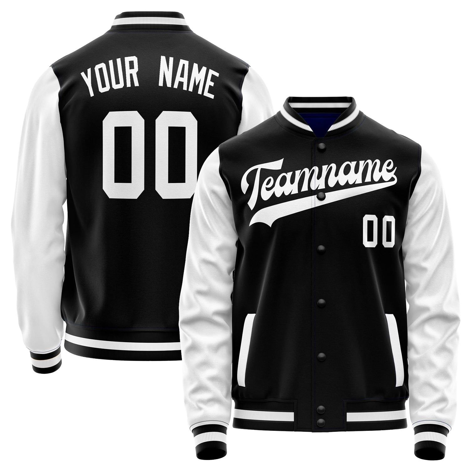 Custom Black White Solid Color Varsity Letterman Jacket JA02240617XF005
