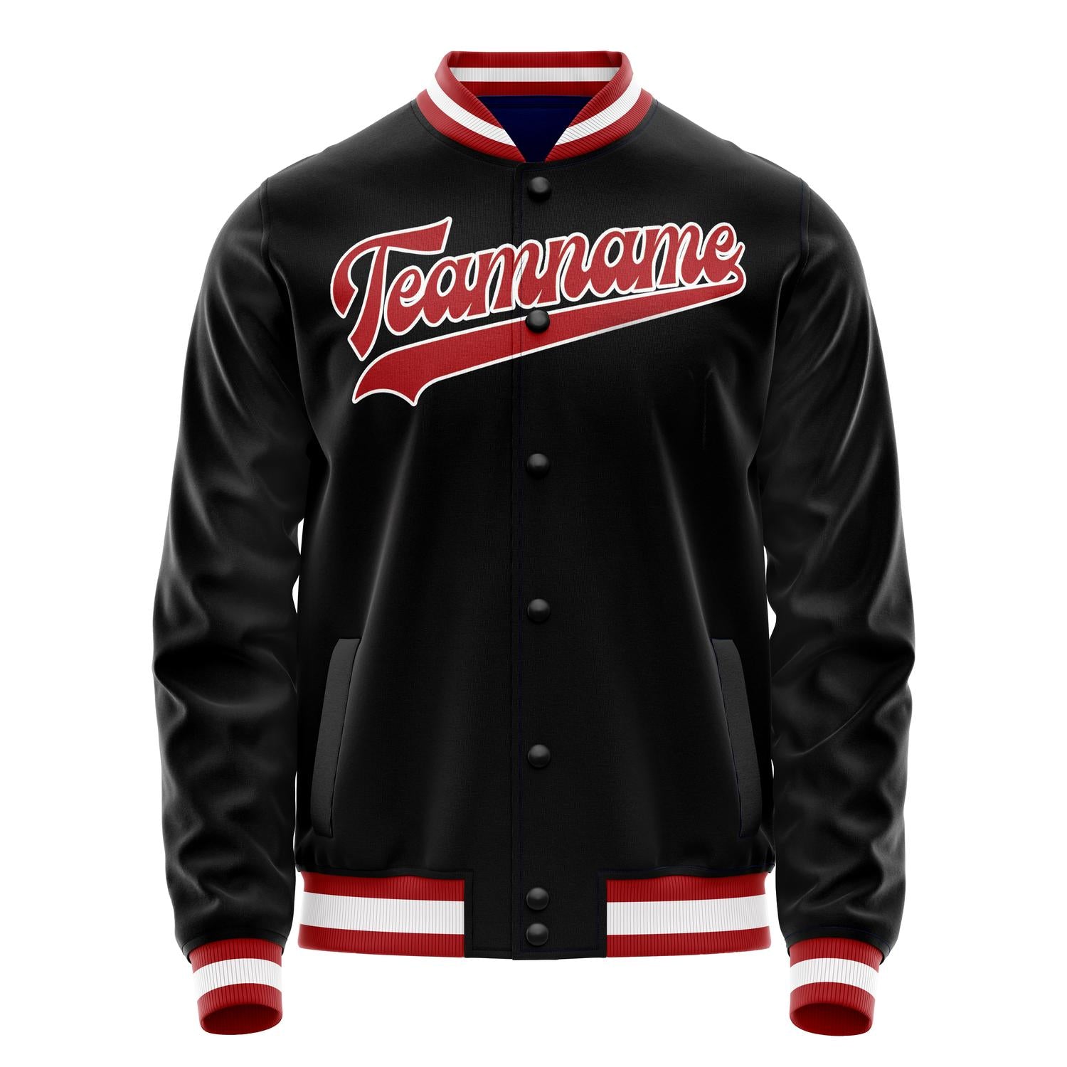 Custom Black Red Solid Color Varsity Letterman Jacket JA02240617XF006
