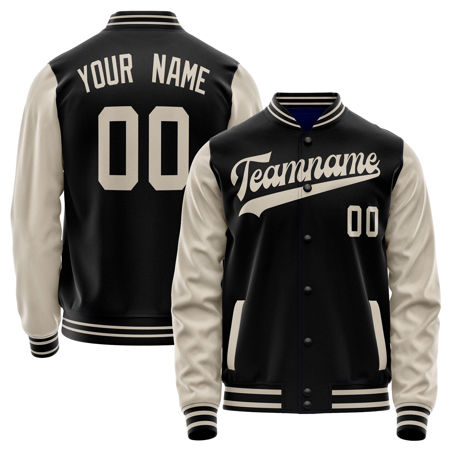 Custom Black Cream Solid Color Varsity Letterman Jacket JA02240617XF008