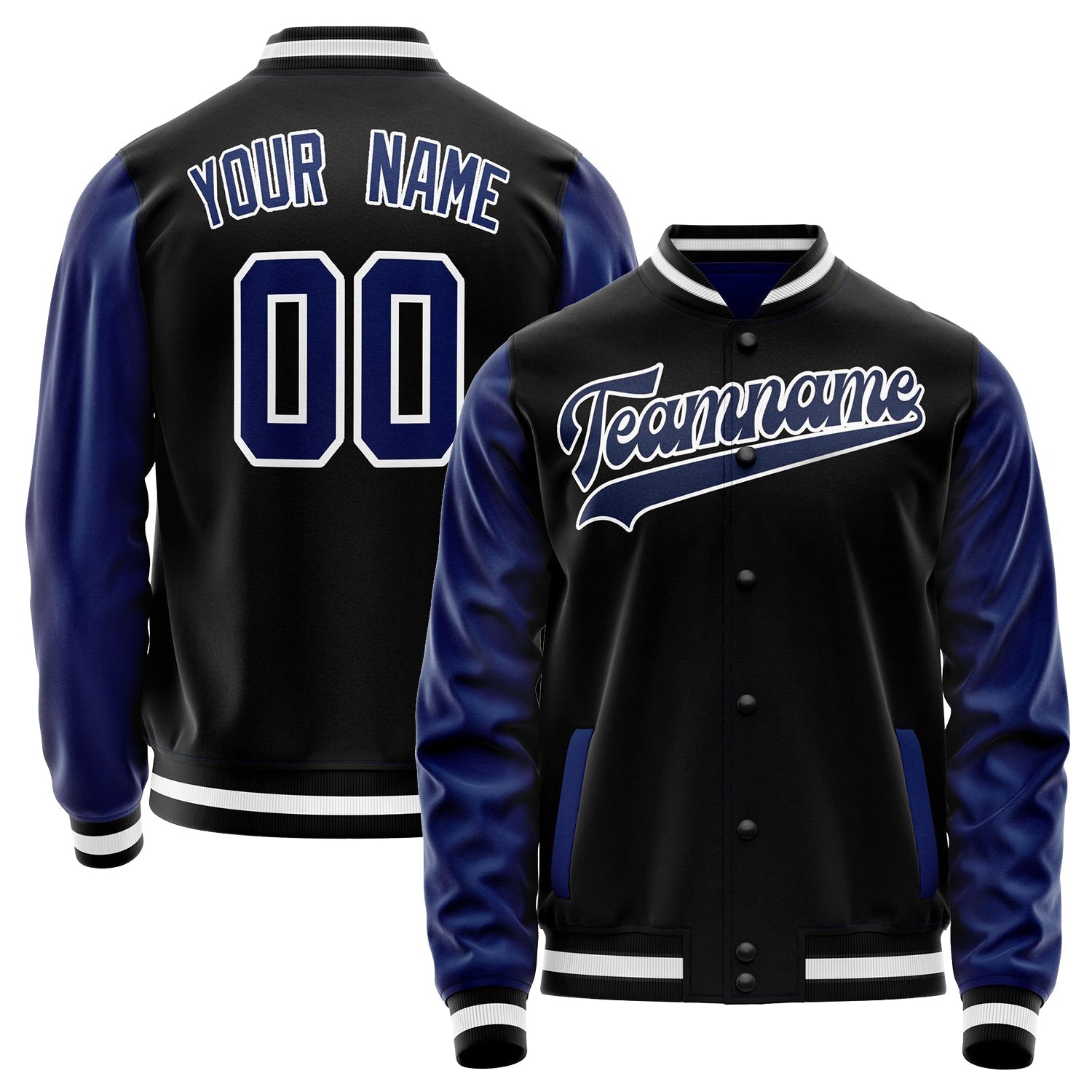 Custom Black Royal Solid Color Varsity Letterman Jacket JA02240617XF010