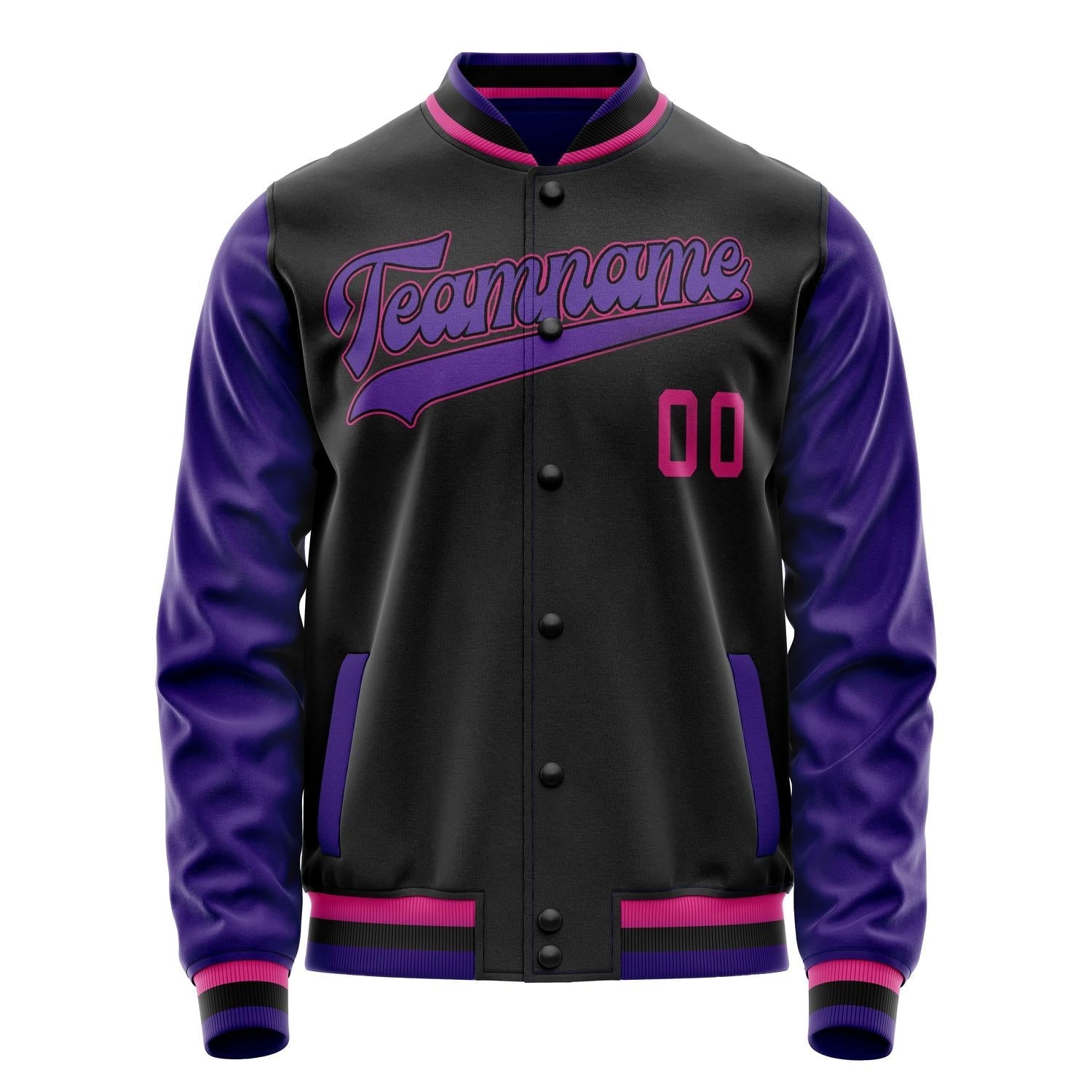 Custom Black Purple Solid Color Varsity Letterman Jacket JA02240617XF011