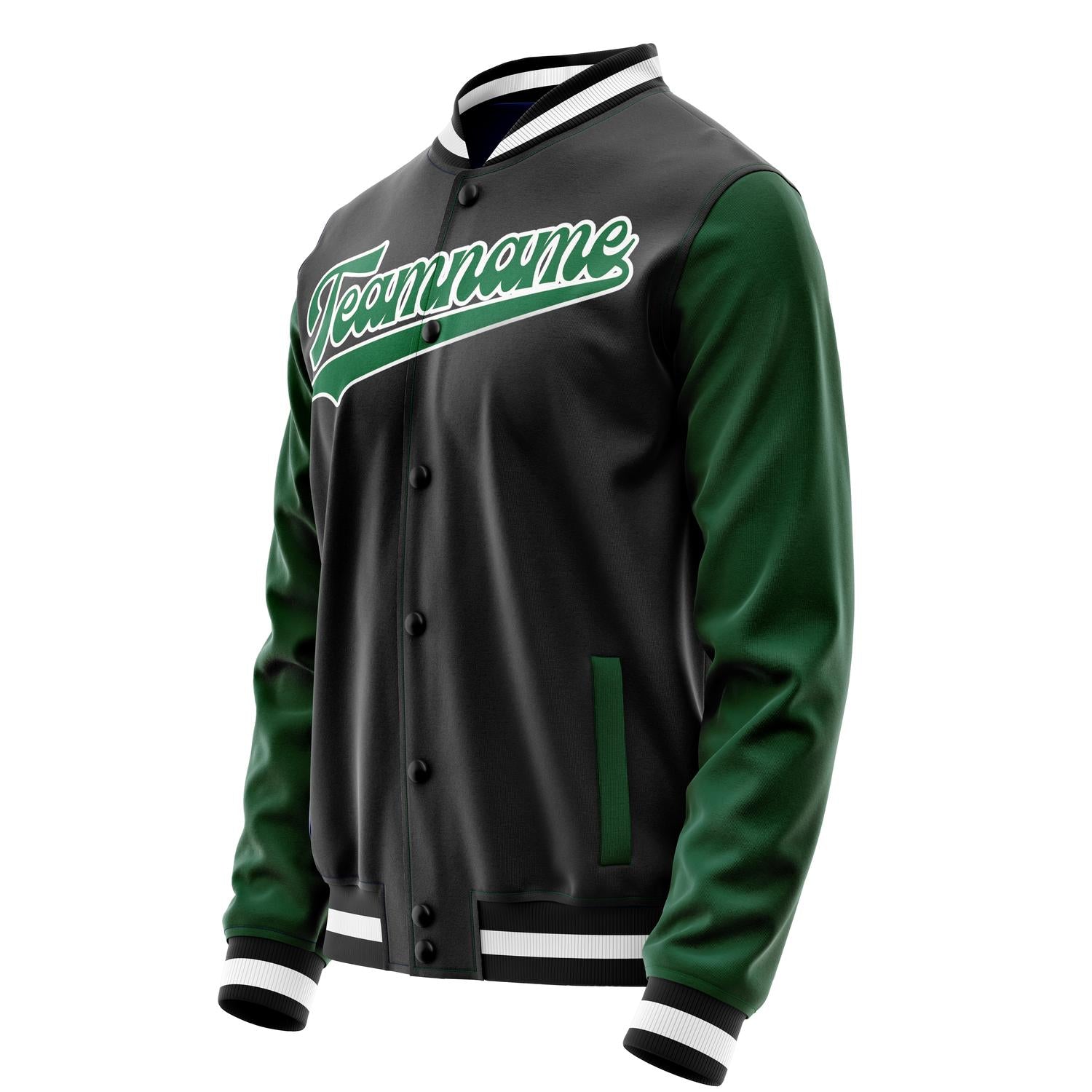 Custom Black Kelly-Green Solid Color Varsity Letterman Jacket JA02240617XF013