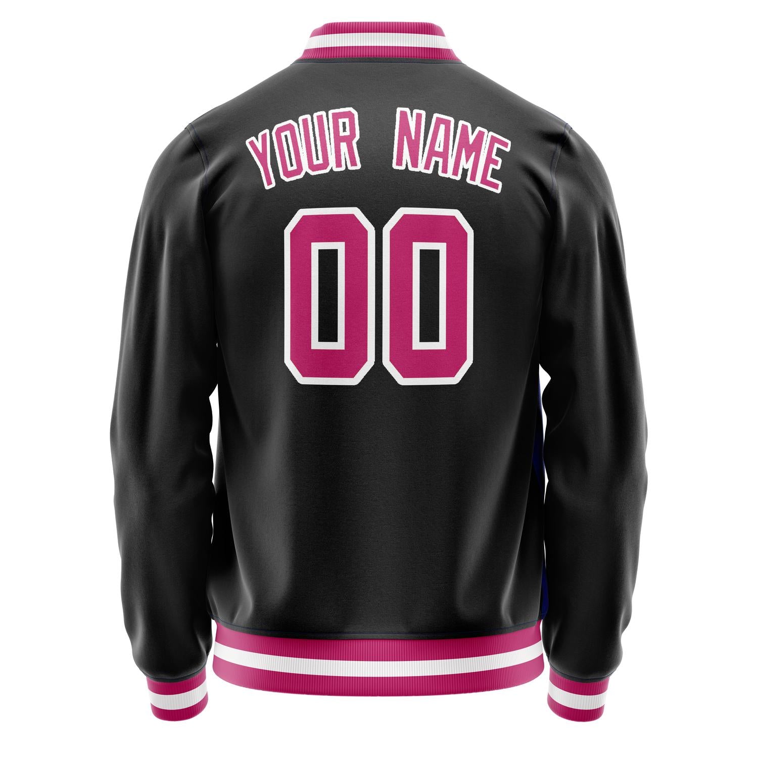 Custom Black Pink Solid Color Varsity Letterman Jacket JA02240617XF014