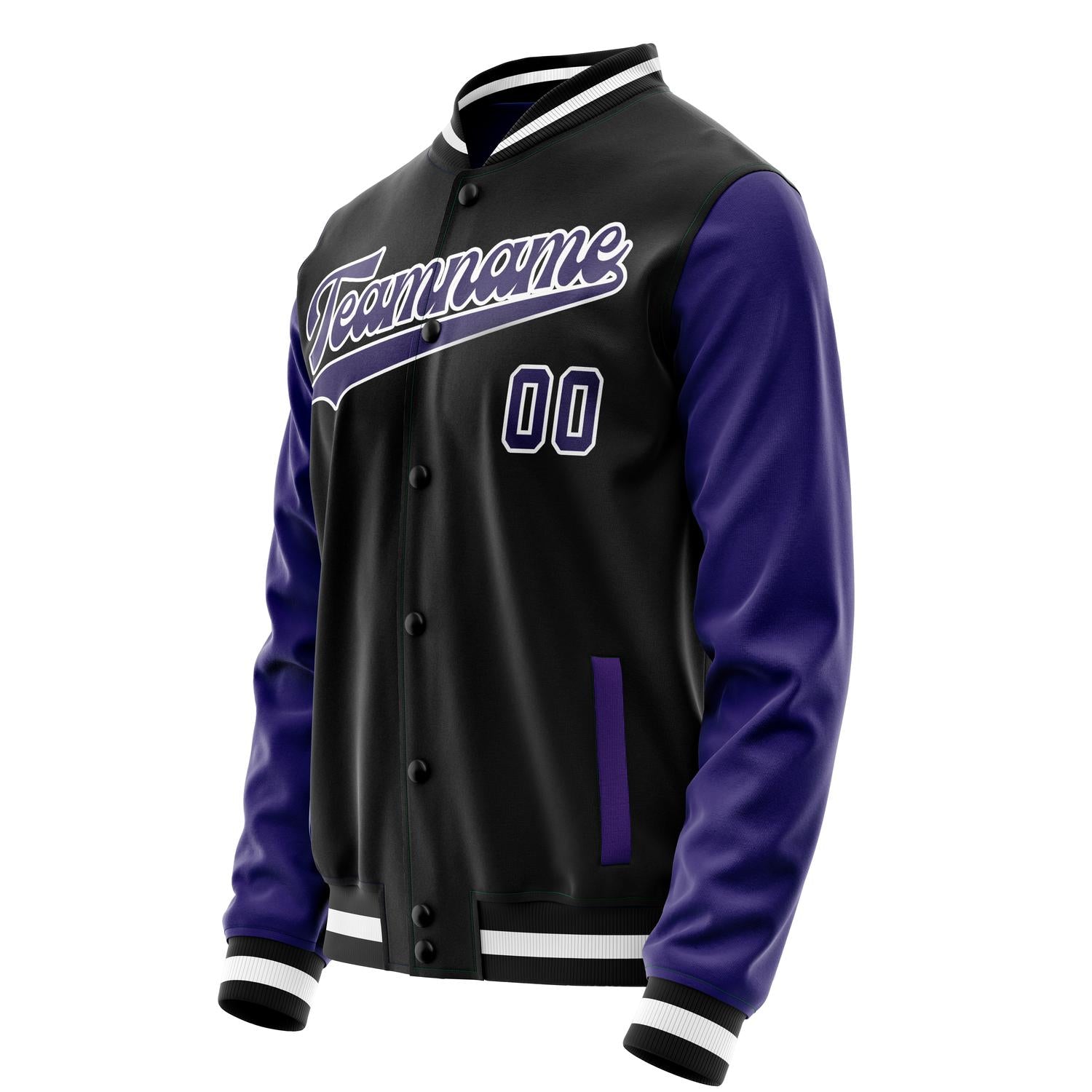 Custom Black Purple Solid Color Varsity Letterman Jacket JA02240617XF016